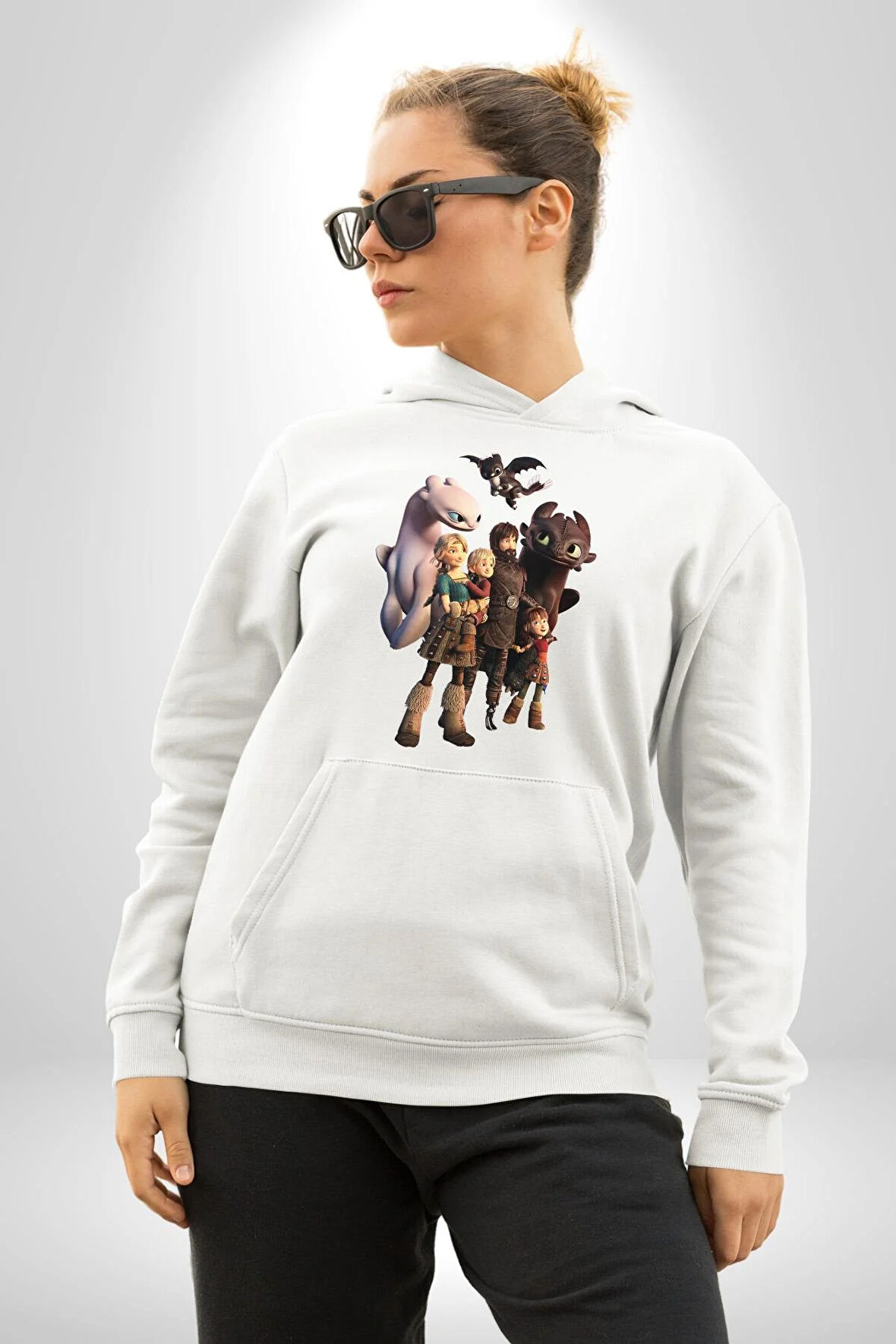 Ejderhanı Nasıl Eğitirsin Kadın Erkek  Beyaz Kapüşonlu Sweatshirt Hoodie