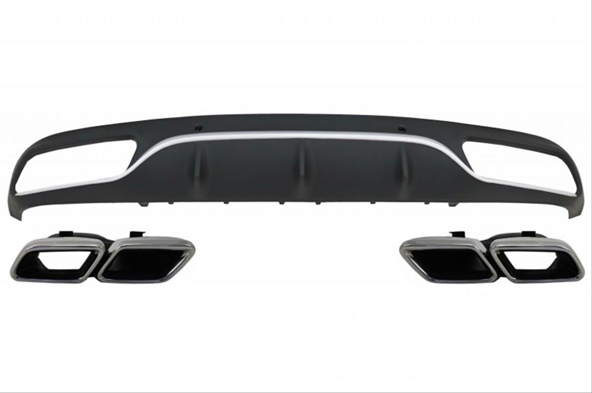 W205 C SERİSİ (AMG SEDAN) İÇİN C63 GÖRÜNÜM  DİFÜZÖR (MAT GRİ ÇİZİGİLİ )  VE EGZOZ SETİ