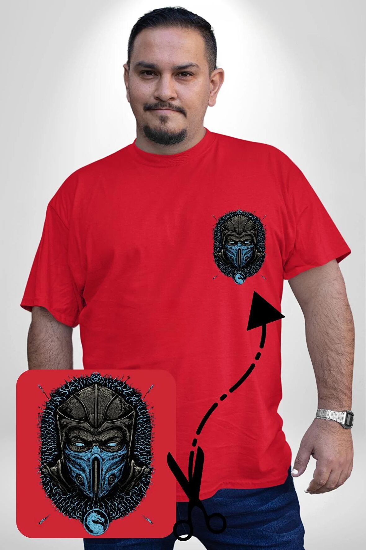 Mortal Kombat Sub-Zero  Kırmızı Büyük Beden Kadın Basic Minimal Baskılı Tişört