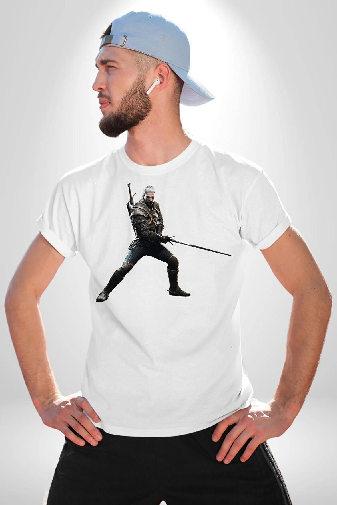 The Witcher Karakter Oyun Wild Hunt  Kadın Erkek Unisex Beyaz Organik Baskılı T-Shirt Penye Yüksek Kalite