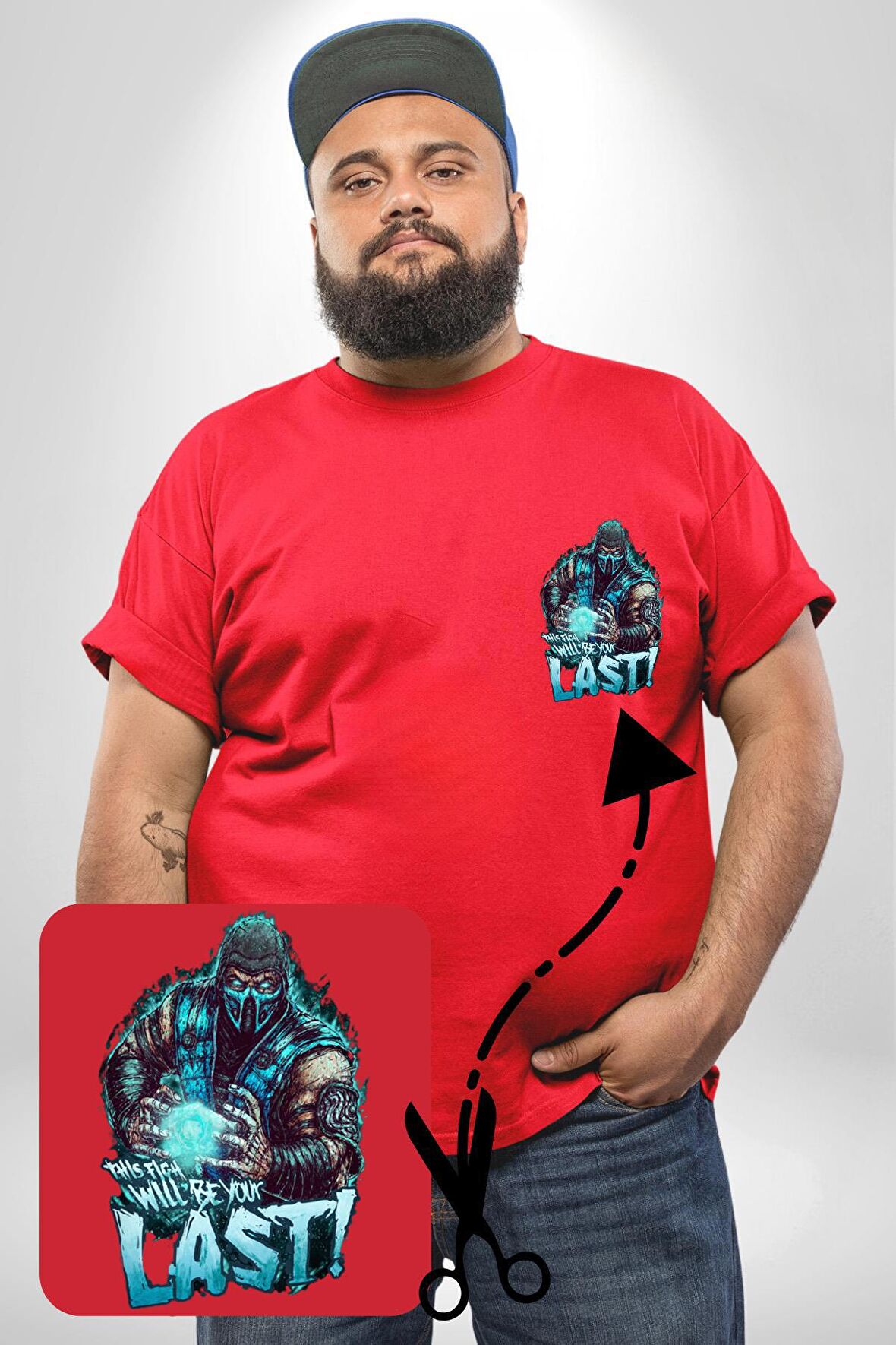 Sub Zero Mortal Kombat Bu Kavga Senin Sonun Olacak Kırmızı Büyük Beden Kadın Basic Minimal Baskılı Tişört