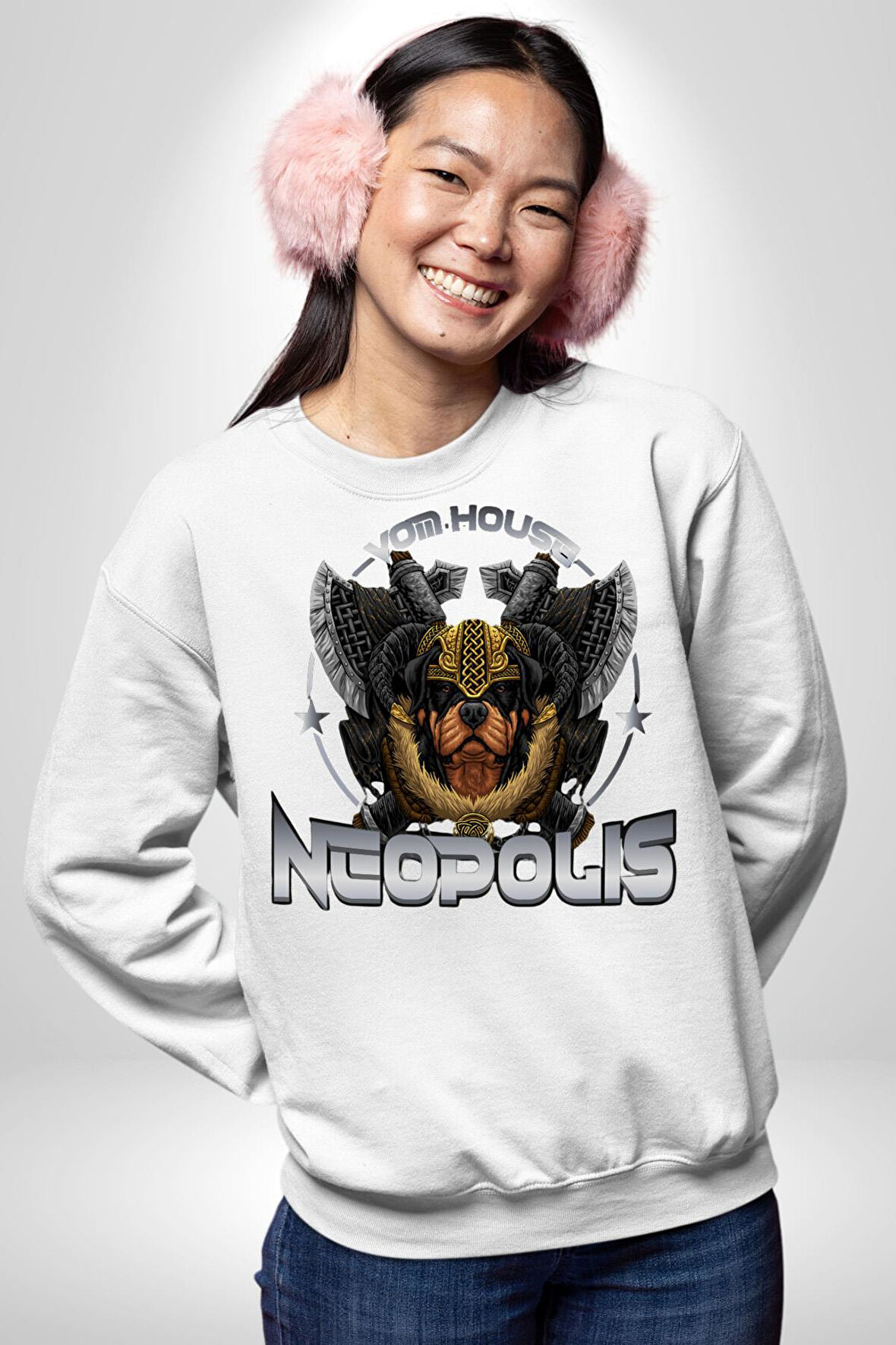 Neopolis Rottweiler Viking Kadın Erkek Beyaz Sweatshirt 