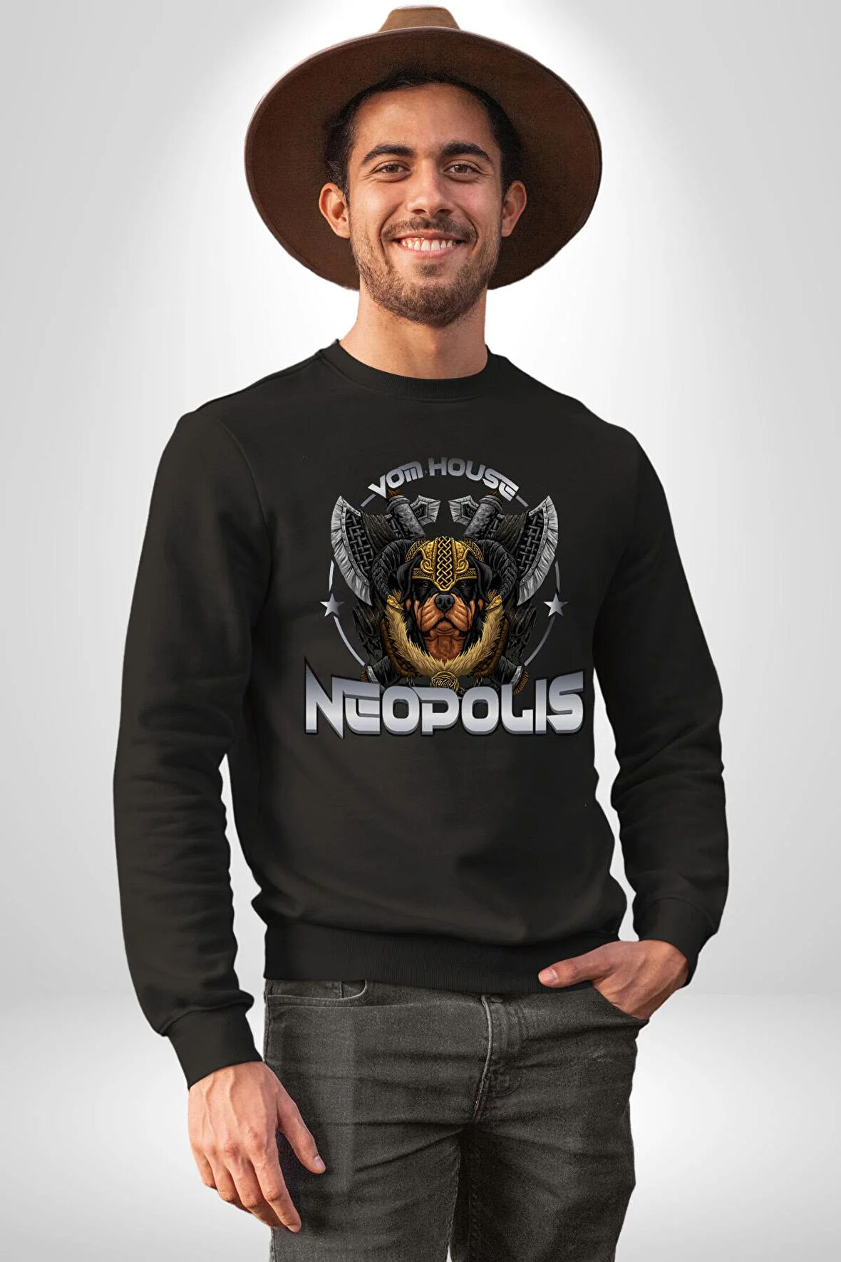 Neopolis Rottweiler Viking Kadın Erkek Siyah Sweatshirt 