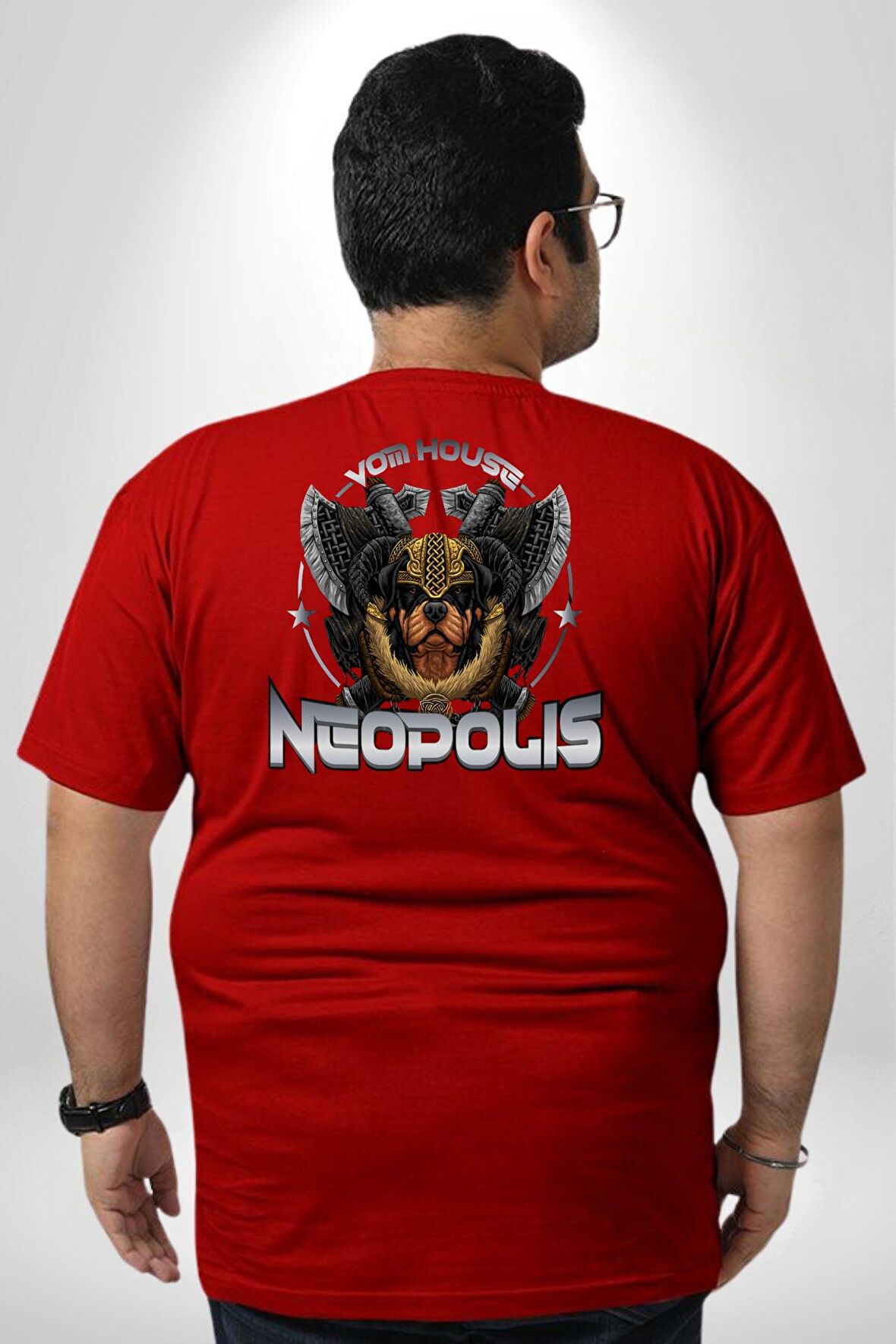 Neopolis Rottweiler Viking Büyük Beden Kırmızı Tişört Kadın Erkek Ünisex Sırt Baskılı