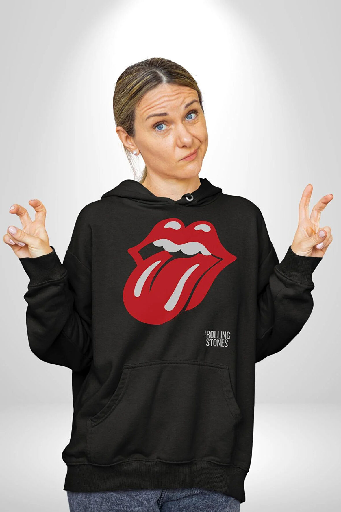Roling Stones Kadın Erkek  Siyah Kapüşonlu Sweatshirt Hoodie