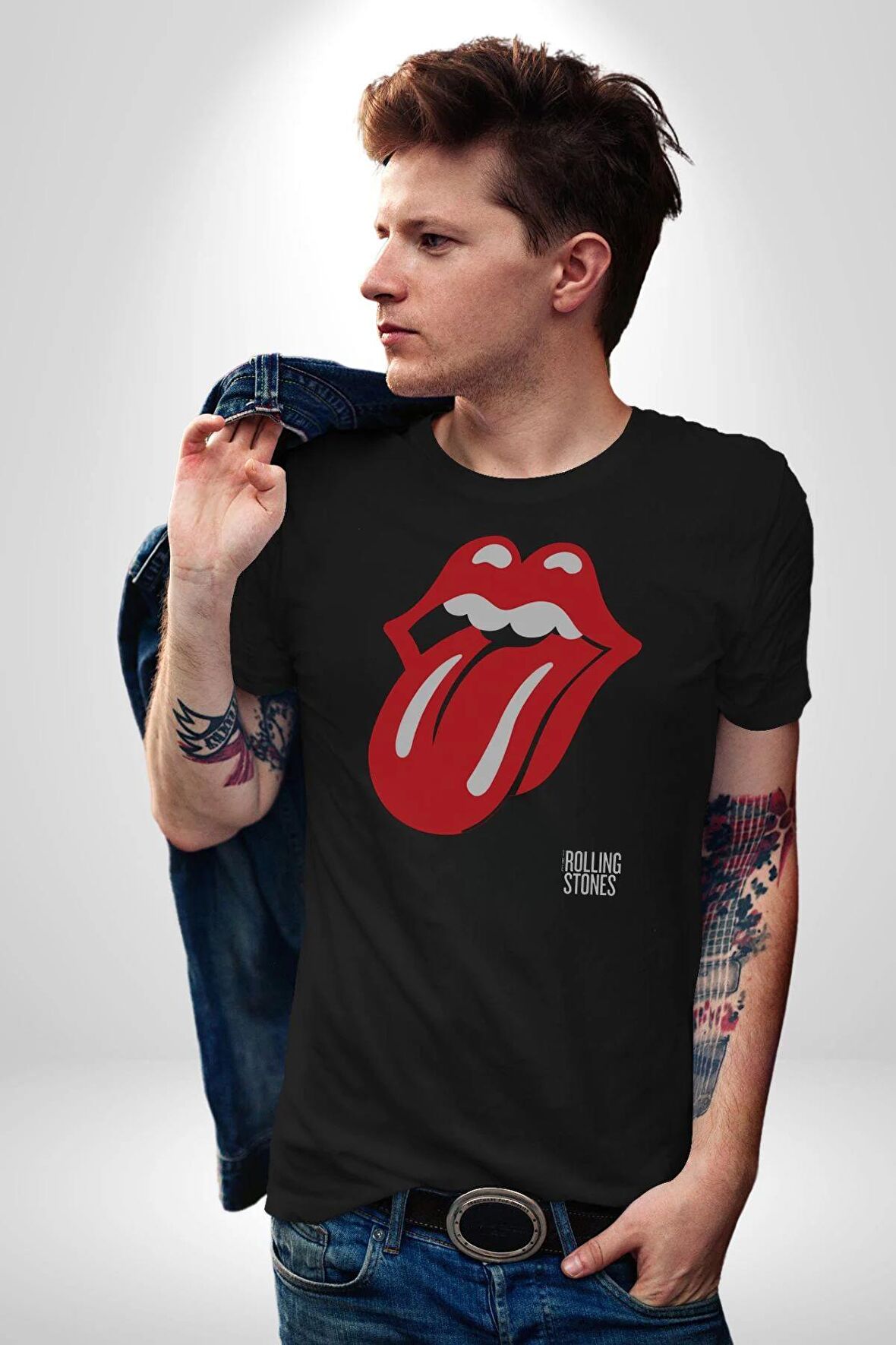 Roling Stones Kadın Erkek Unisex Siyah Organik Baskılı T-Shirt Penye Yüksek Kalite