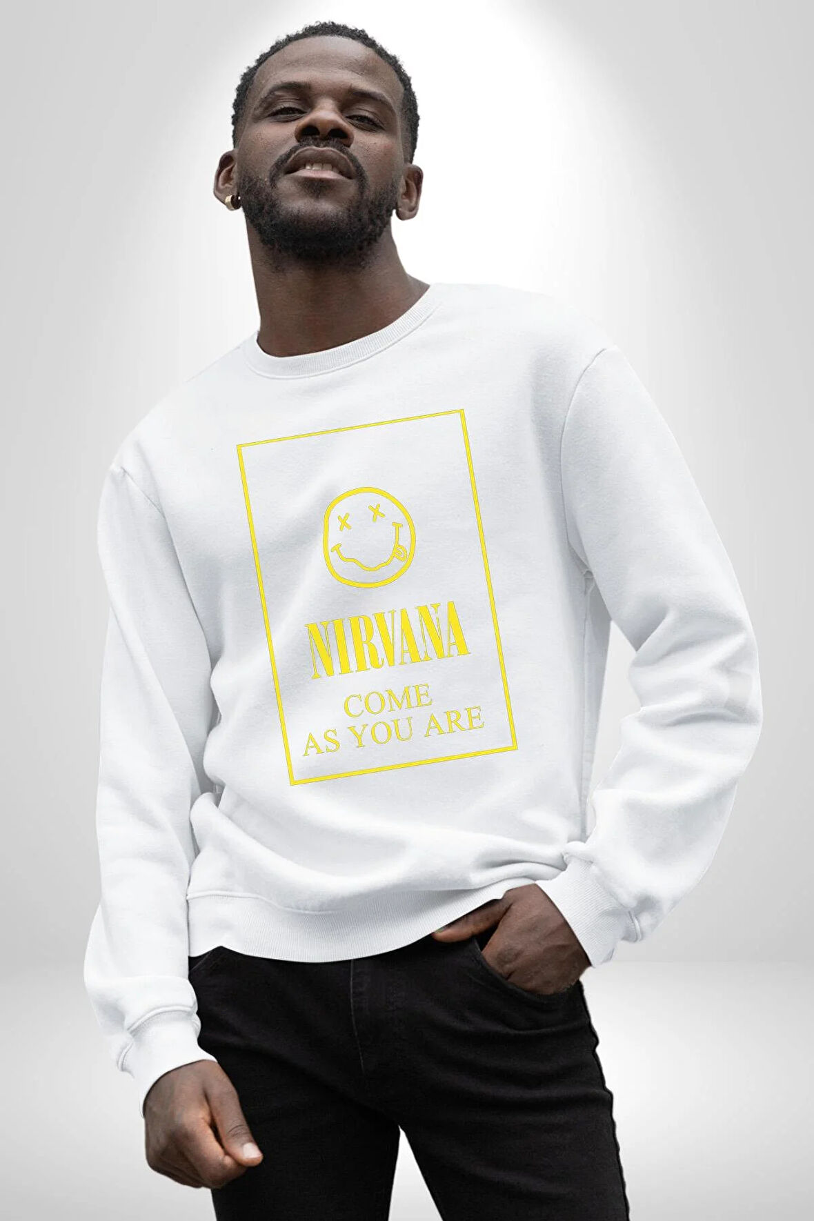 Nirvana Müzik Grubu Kadın Erkek Beyaz Sweatshirt 