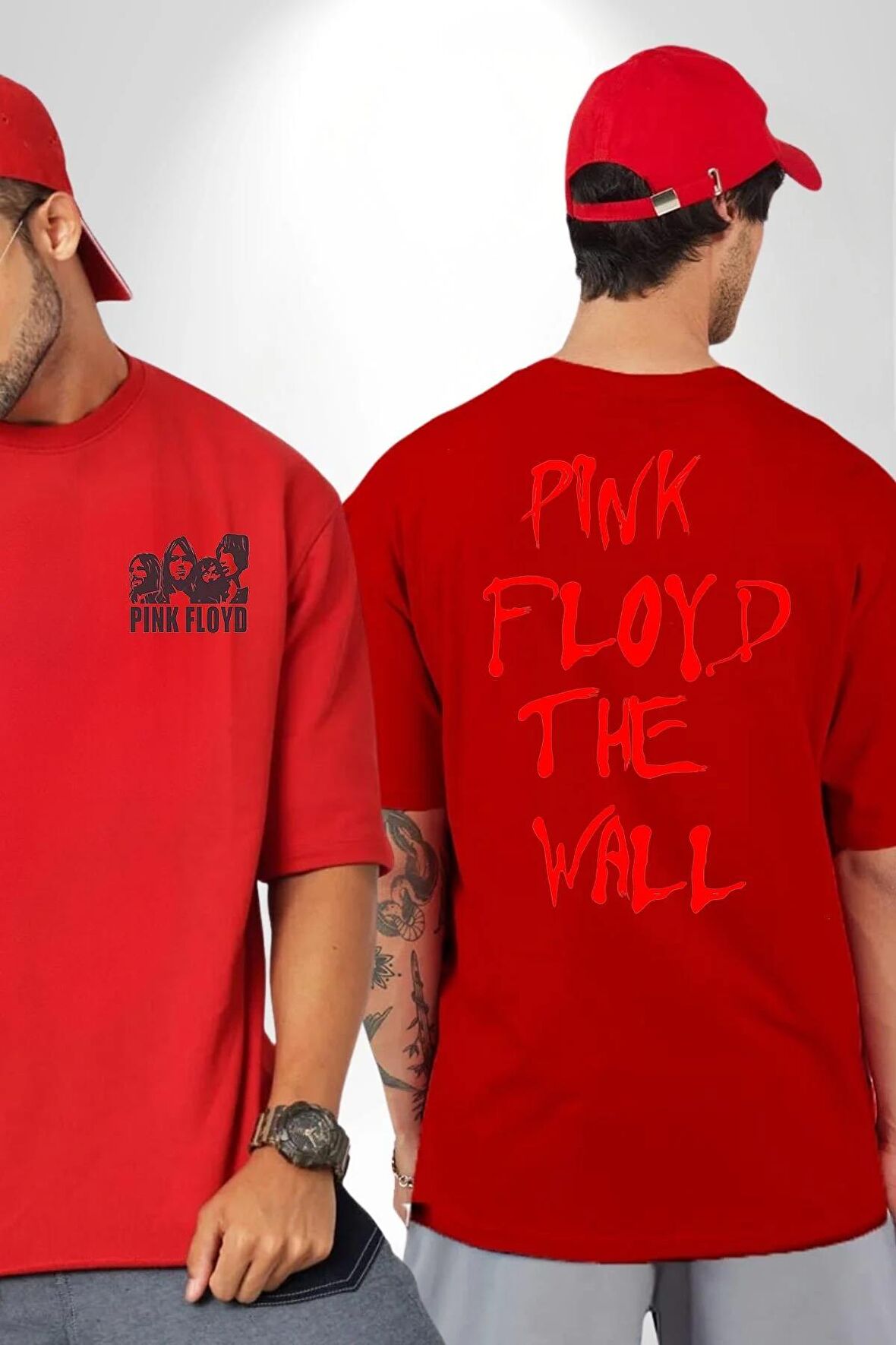 Pink Floyd The Wall Kırmızı Oversize Kadın Erkek Ön ve Sırt Baskılı Tişört