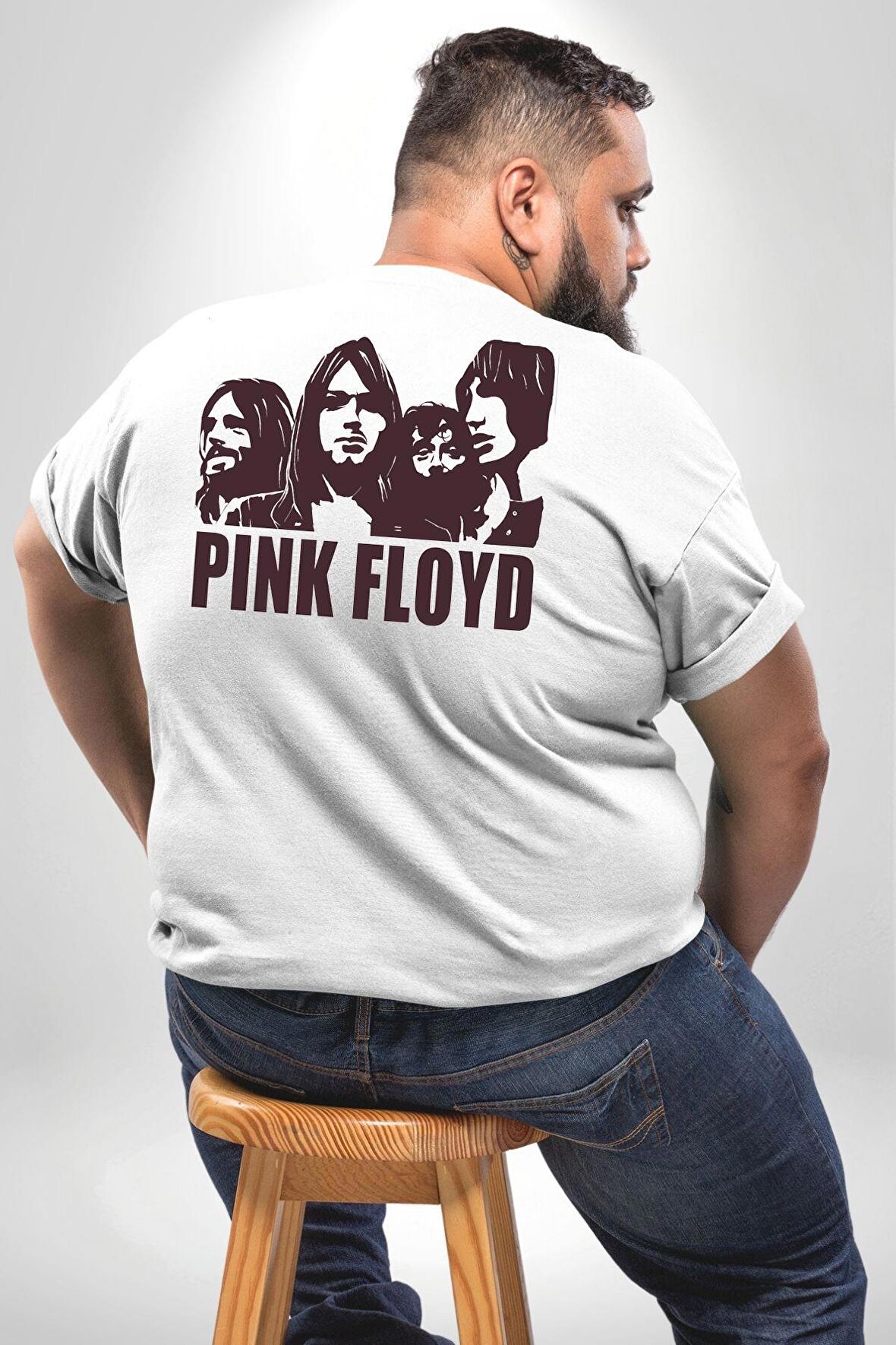 Pink Floyd Büyük Beden Beyaz Tişört Kadın Erkek Ünisex Sırt Baskılı