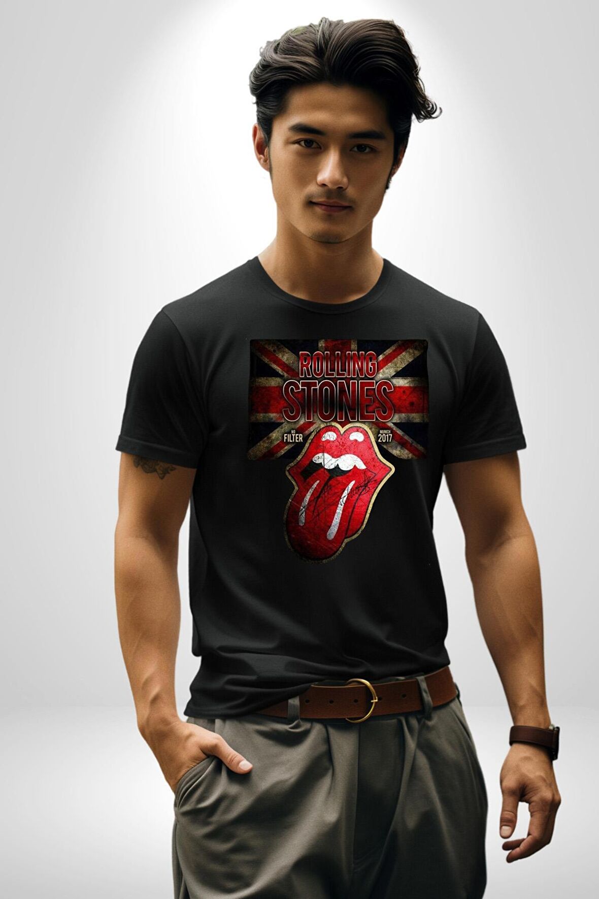 Roling Stones Kadın Erkek Unisex Siyah Organik Baskılı T-Shirt Penye Yüksek Kalite