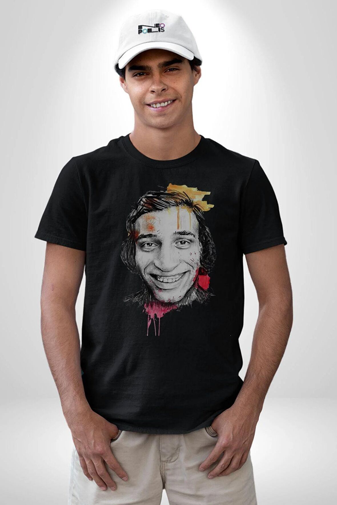 Kemal Sunal Karakalem Kadın Erkek Unisex Siyah Organik Baskılı T-Shirt Penye Yüksek Kalite