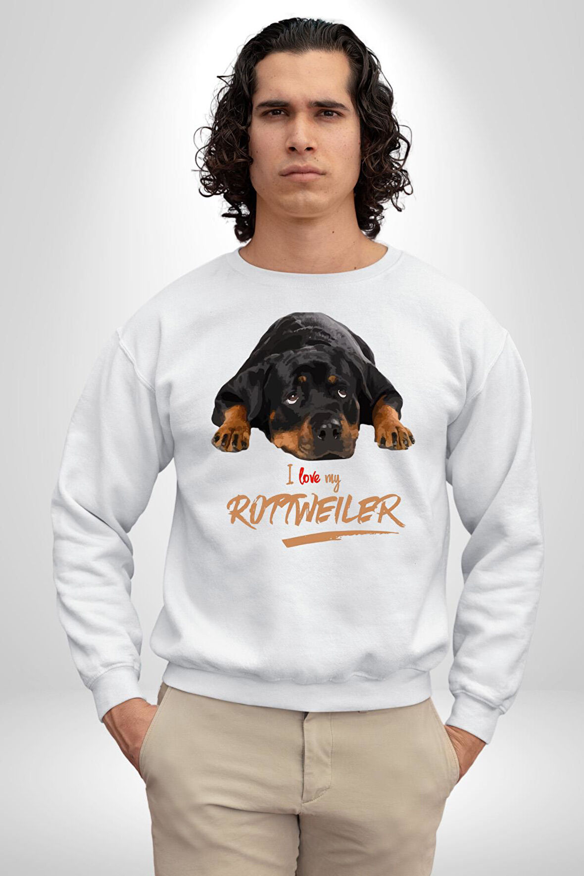 Rottweiler Sevgisi Kadın Erkek Beyaz Sweatshirt 