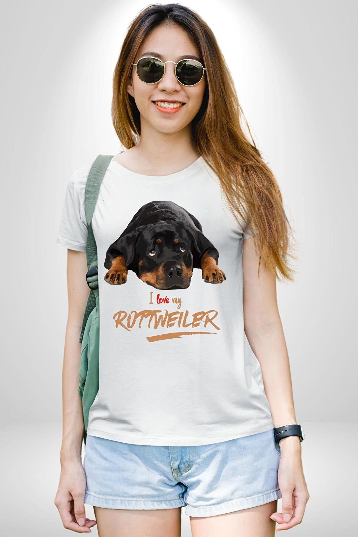 Rottweiler Sevgisi Kadın Erkek Unisex Beyaz Organik Baskılı T-Shirt Penye Yüksek Kalite