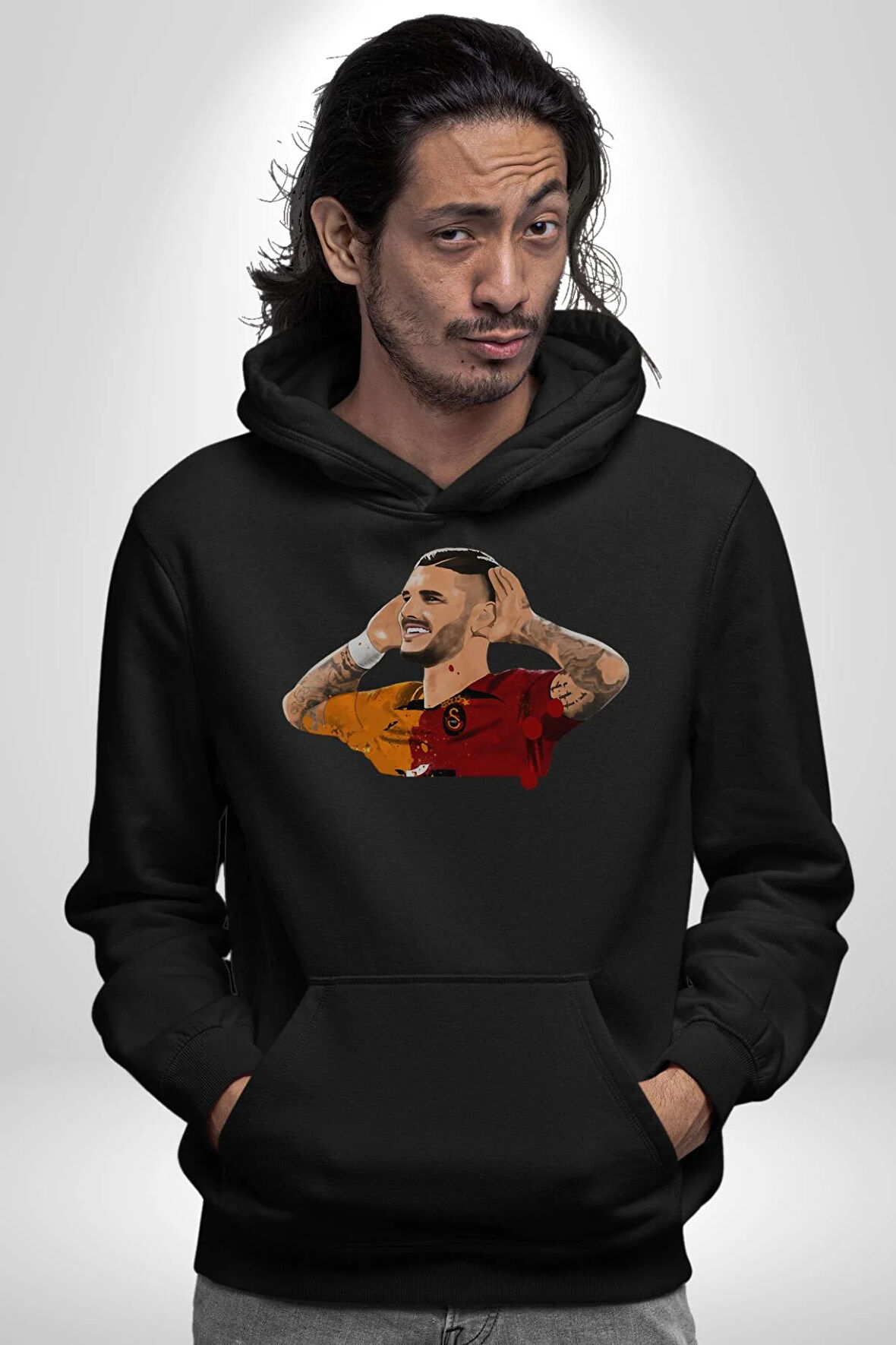 Mauro Icardi Gol Sevinci Kadın Erkek  Siyah Kapüşonlu Sweatshirt Hoodie