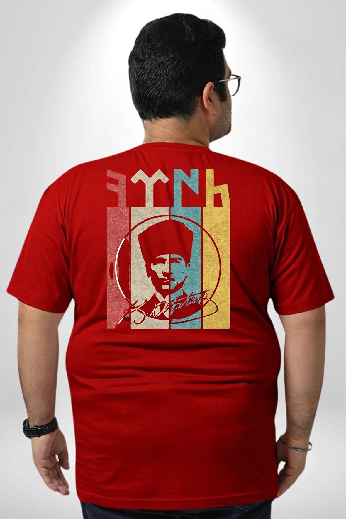 Atatürk İmzalı Türk Logo Büyük Beden Kırmızı Tişört Kadın Erkek Ünisex Sırt Baskılı