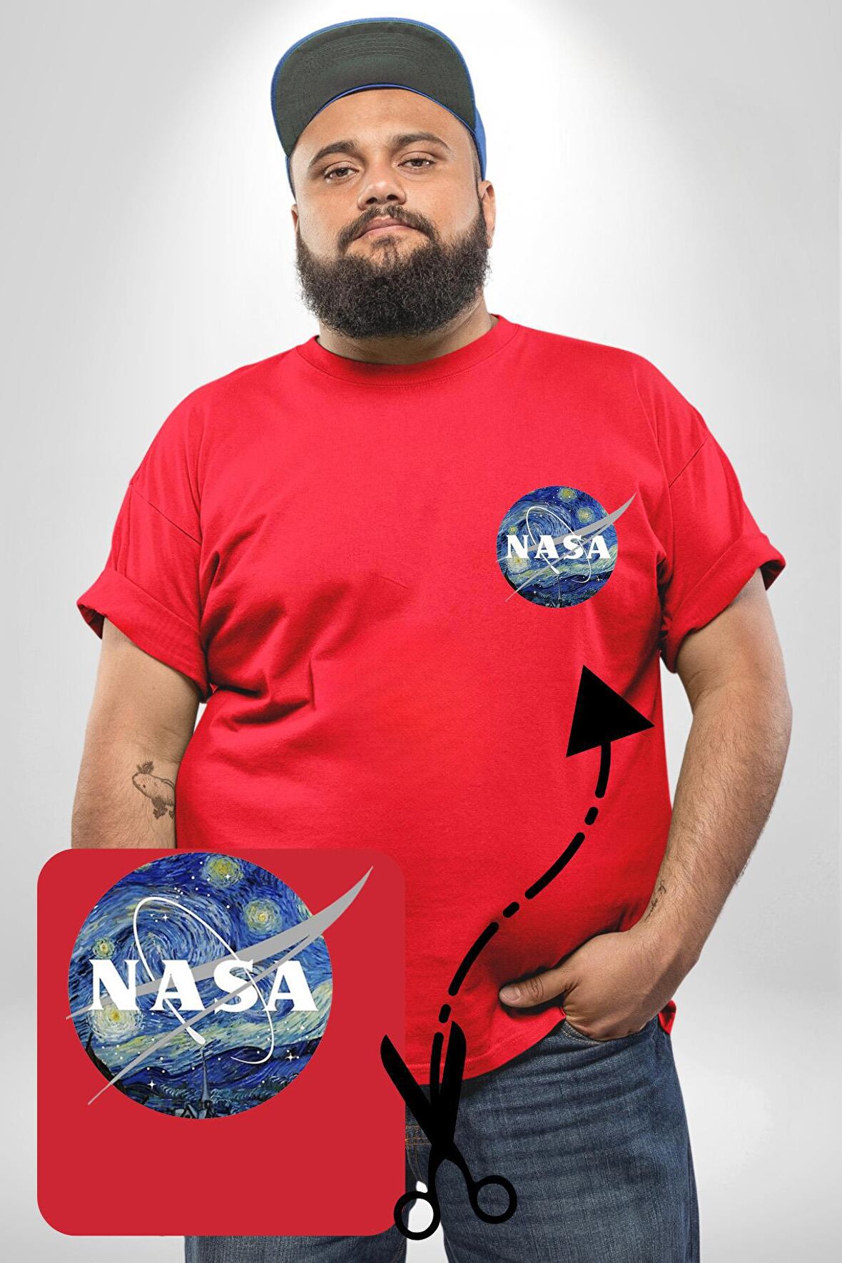 Nasa Logo Kırmızı Büyük Beden Kadın Basic Minimal Baskılı Tişört