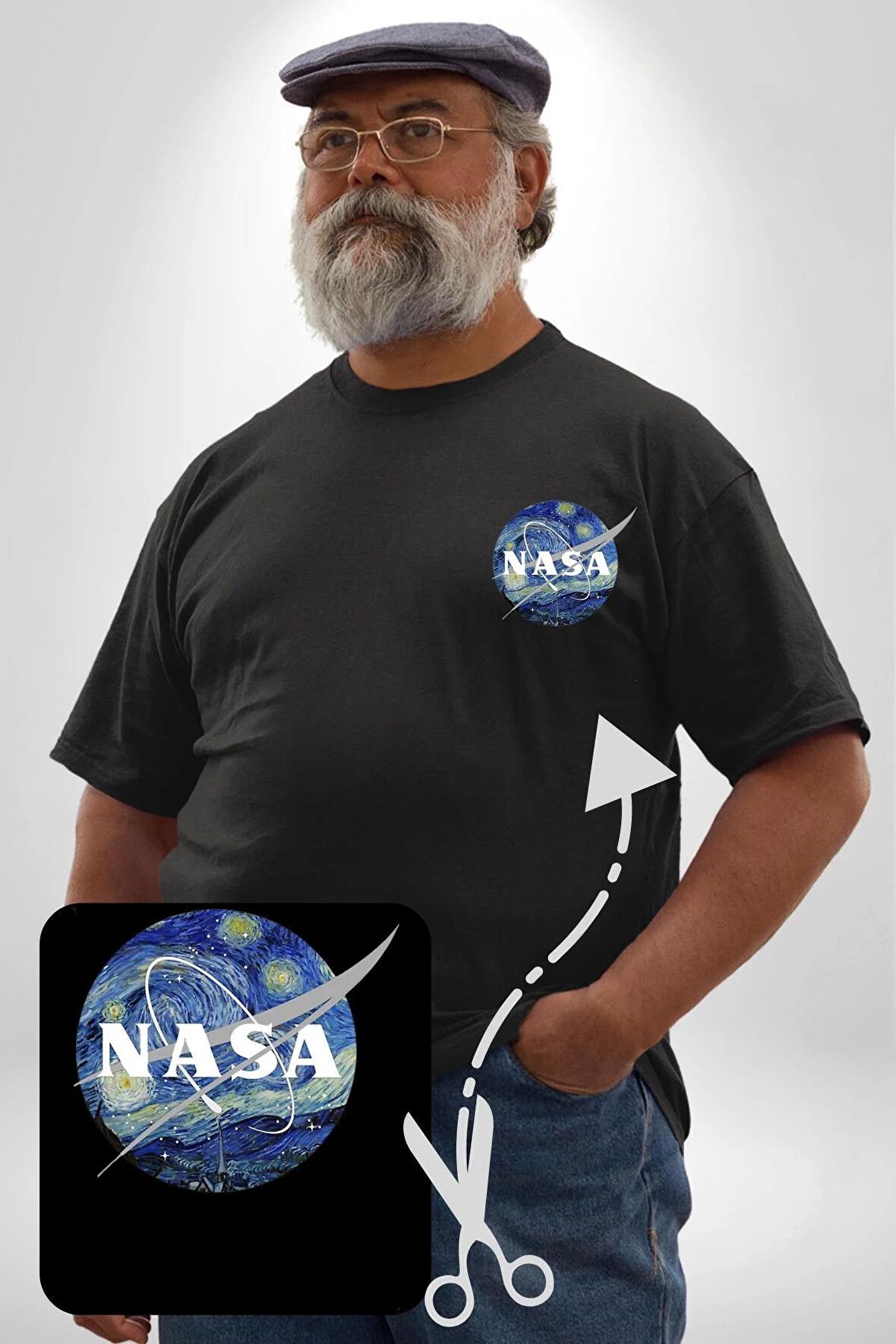 Nasa Logo Siyah Büyük Beden Kadın Basic Minimal Baskılı Tişört