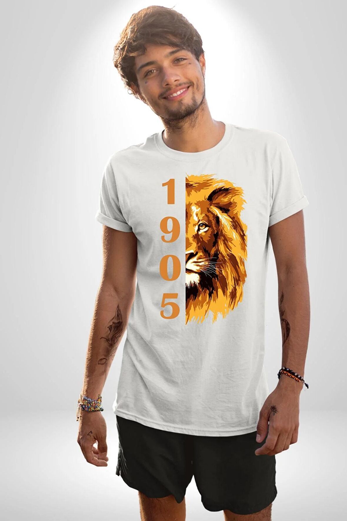 Aslan 1905 Taraftar Kadın Erkek Unisex Beyaz Organik Baskılı T-Shirt Penye Yüksek Kalite