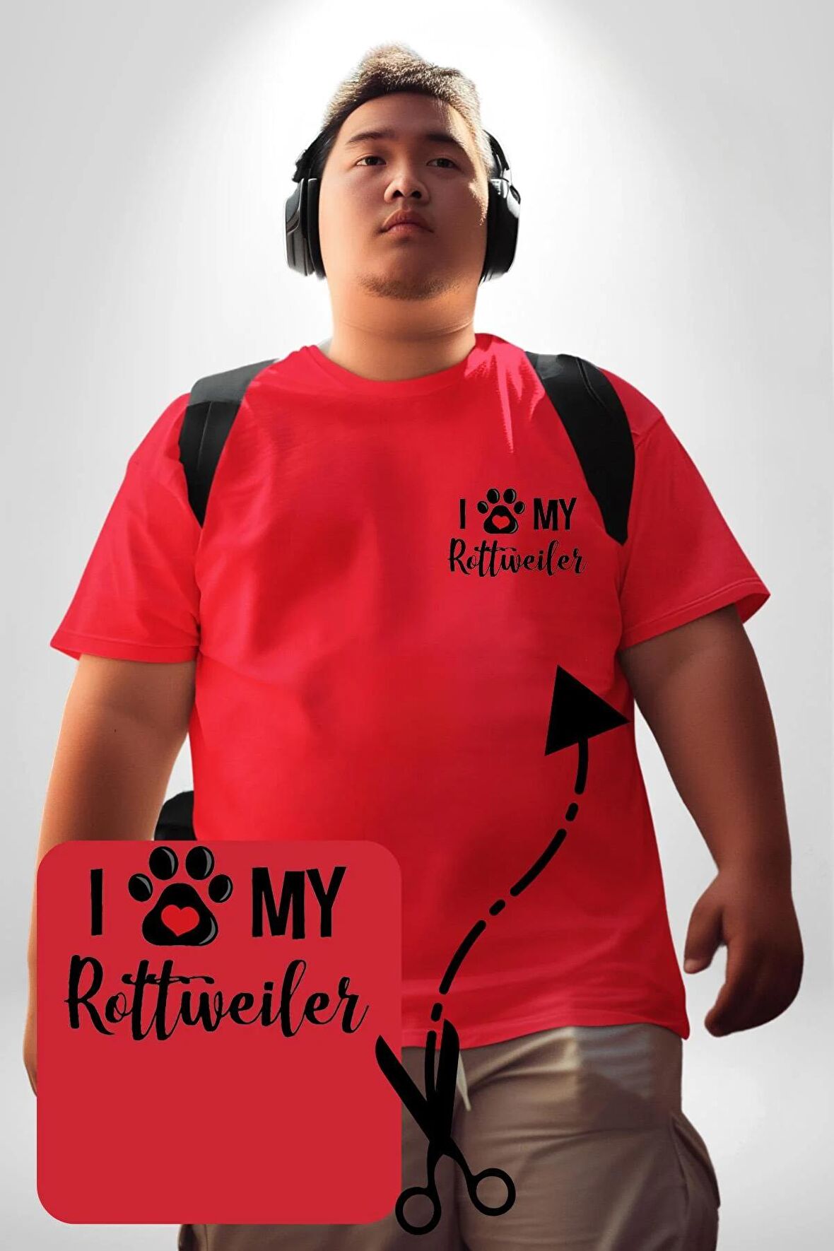 Köpek Sevgisi Rottweiler  Kırmızı Büyük Beden Kadın Basic Minimal Baskılı Tişört