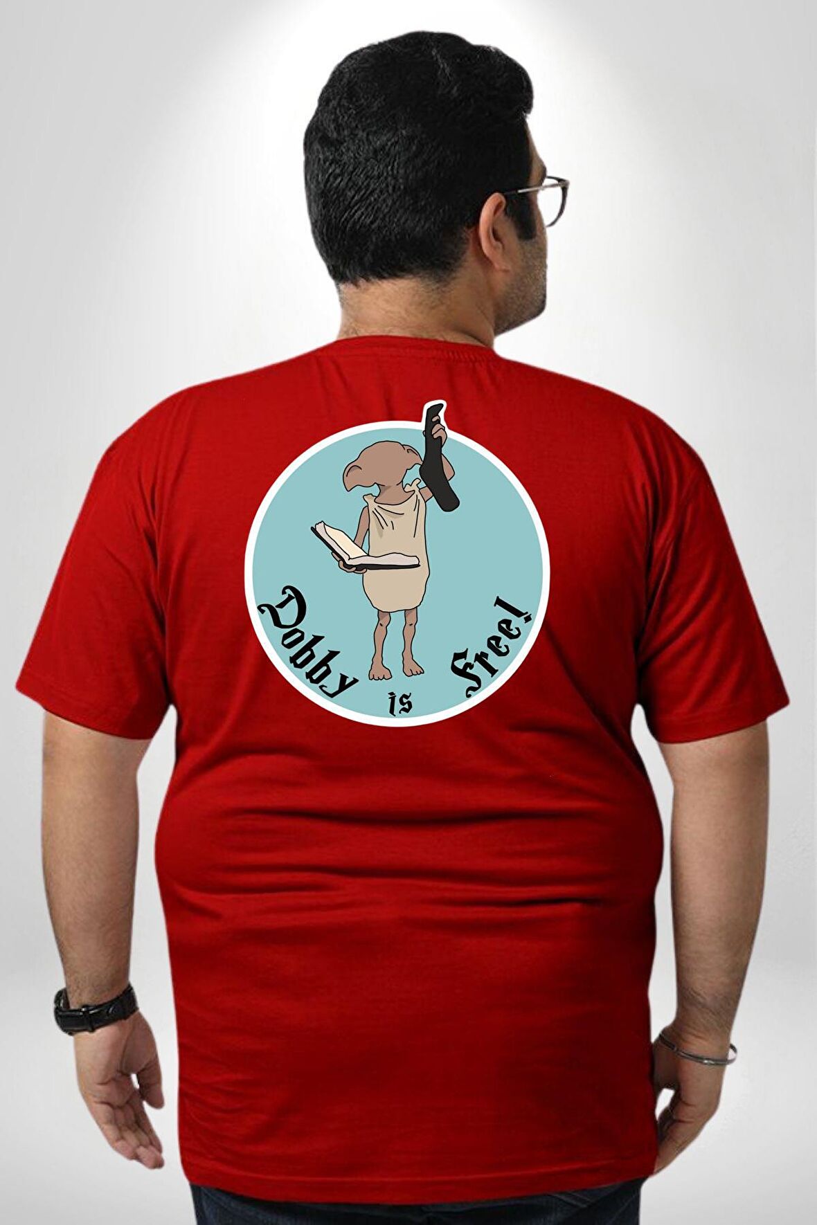 Dobby Özgürlük Büyük Beden Kırmızı Tişört Kadın Erkek Ünisex Sırt Baskılı