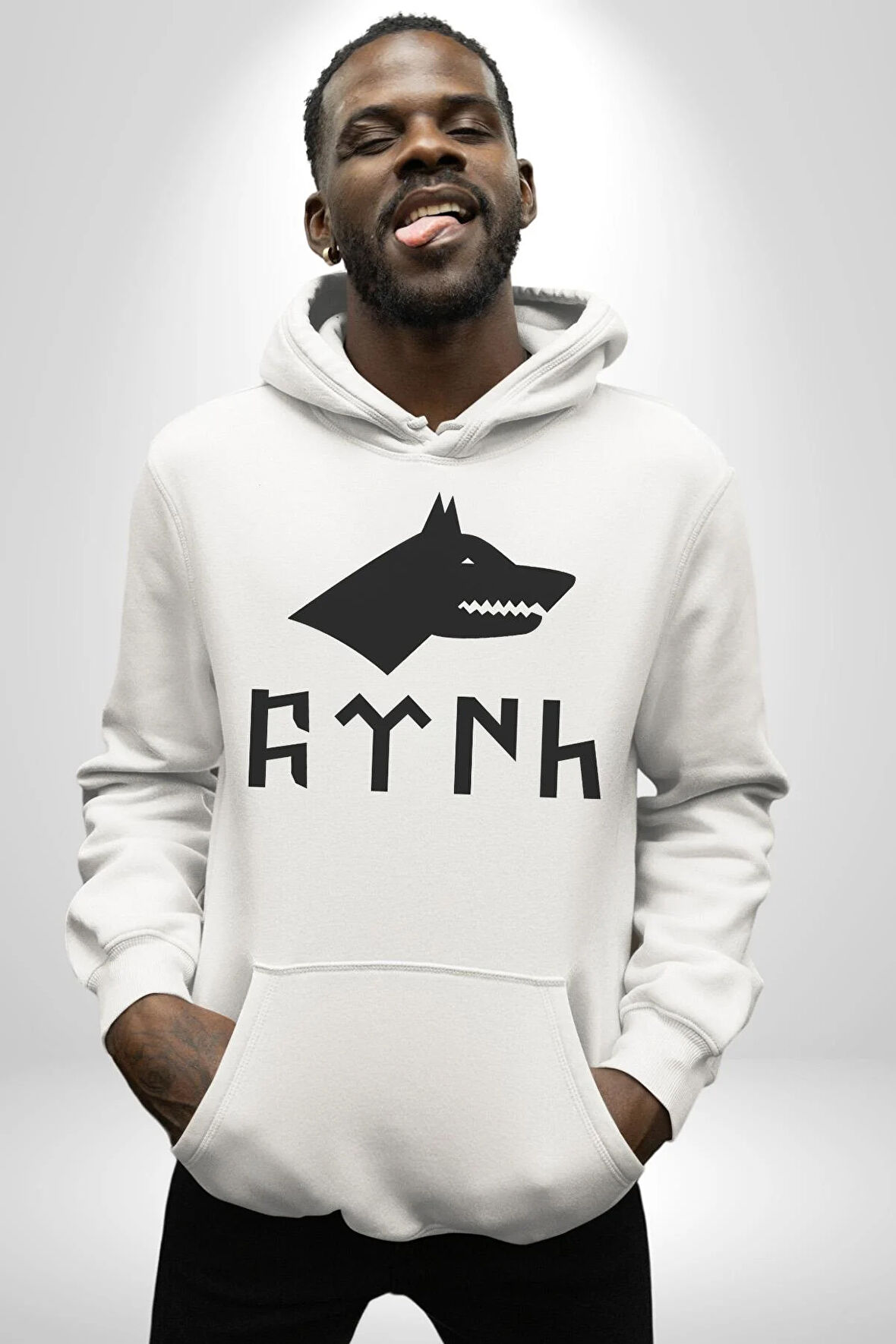 Türk Yazısı Kadın Erkek  Beyaz Kapüşonlu Sweatshirt Hoodie