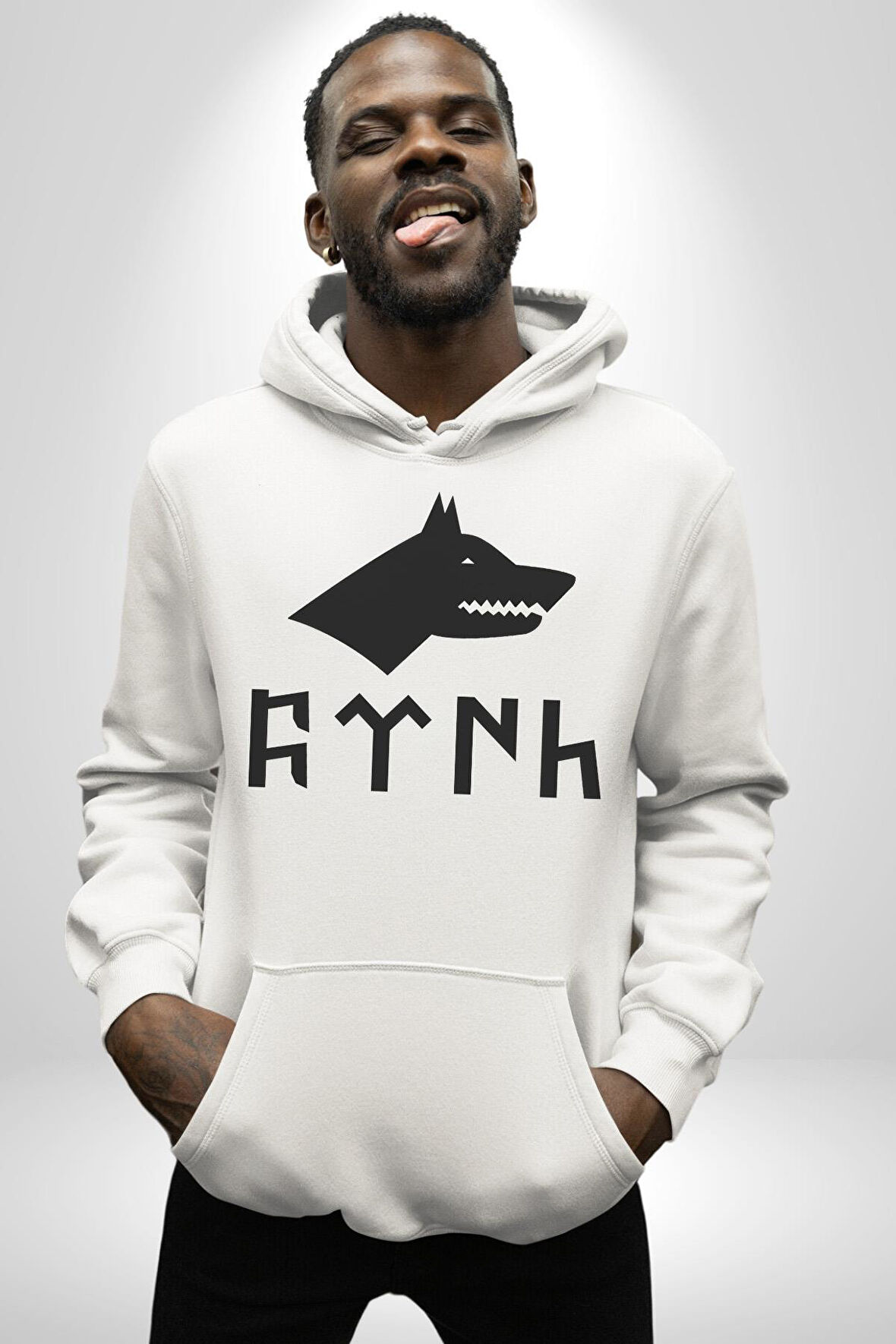 Türk Yazısı Kadın Erkek  Beyaz Kapüşonlu Sweatshirt Hoodie