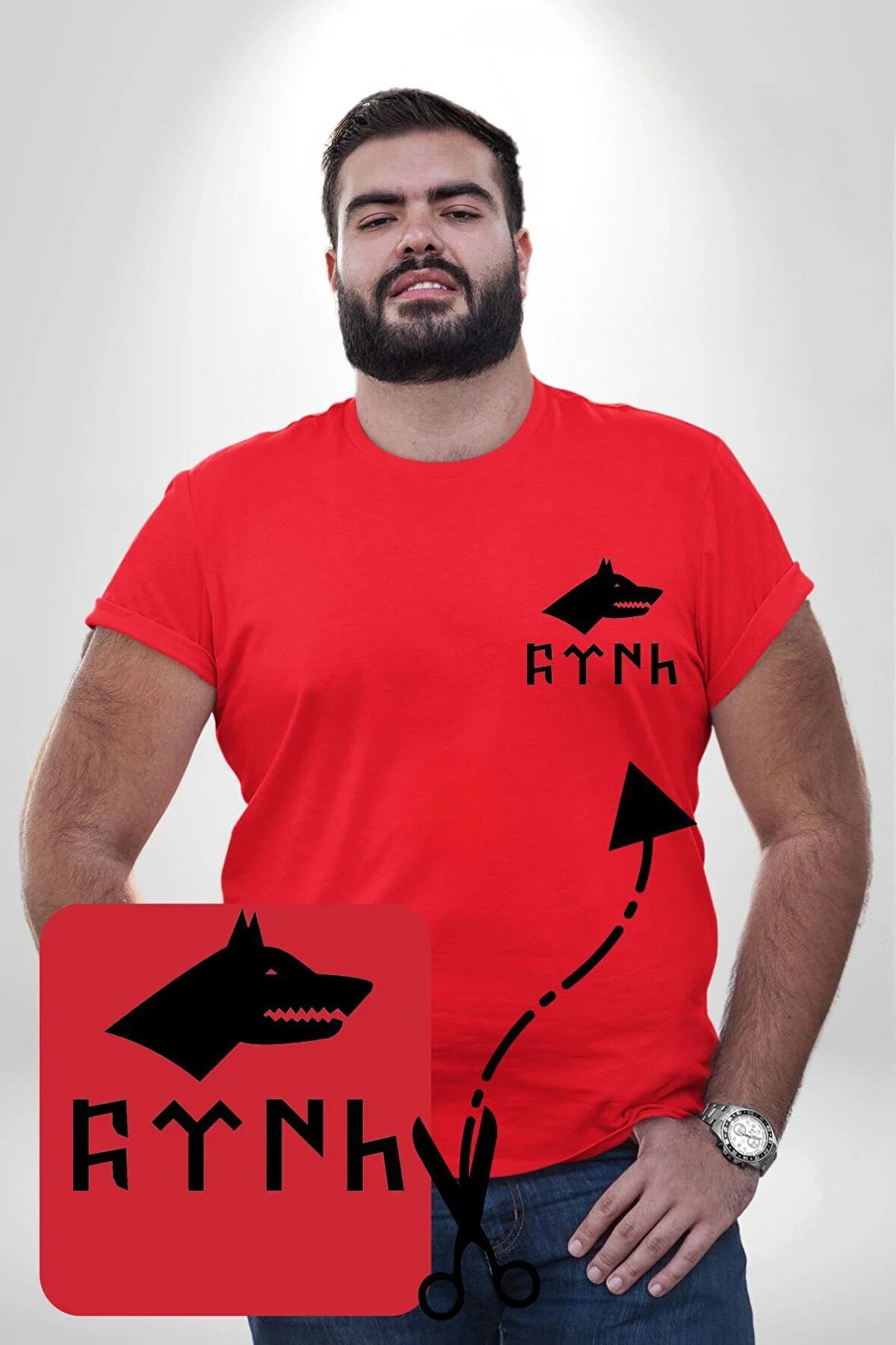 Türk Yazısı Kırmızı Büyük Beden Kadın Basic Minimal Baskılı Tişört
