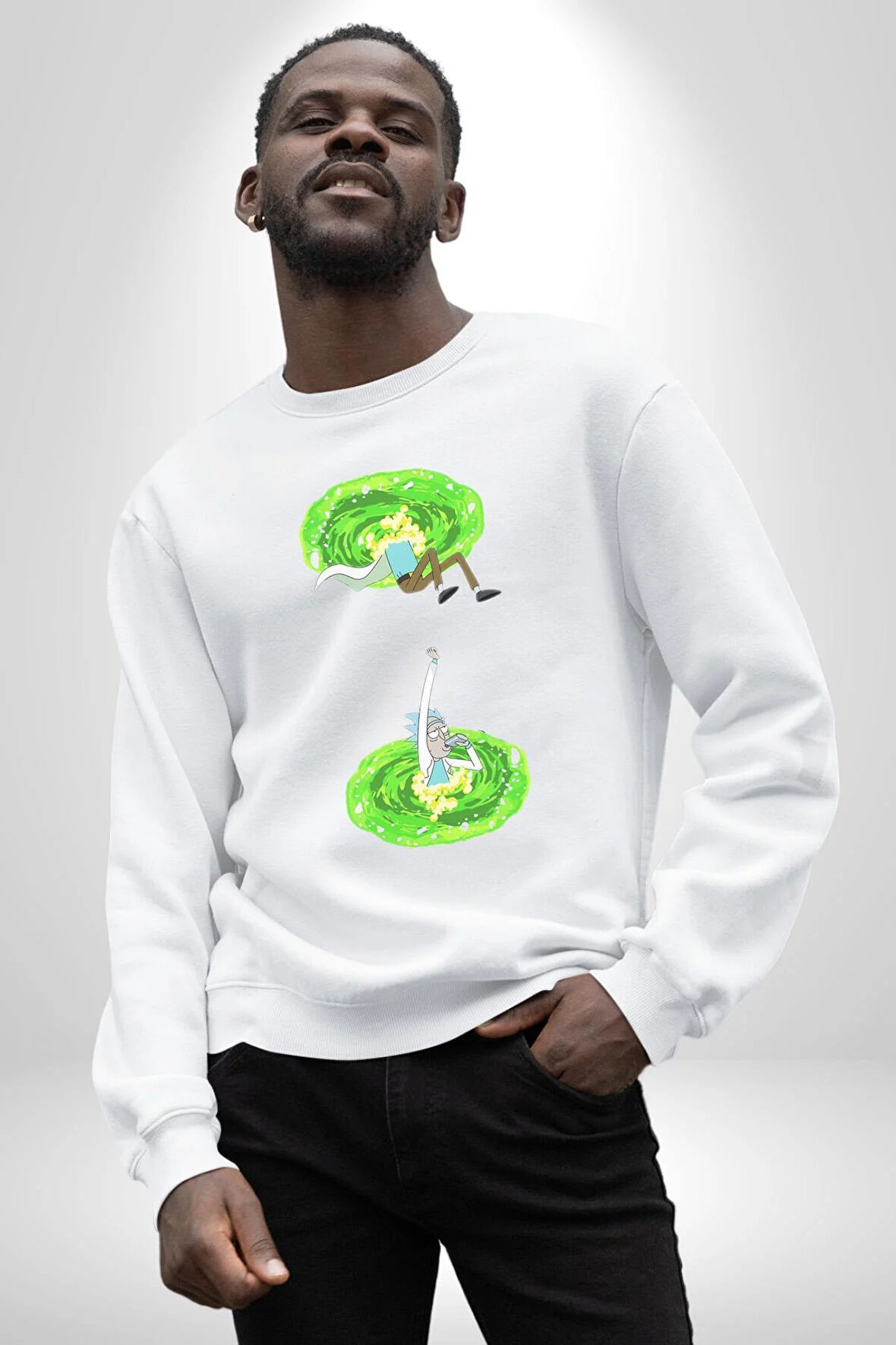 Rick Portal Kadın Erkek Beyaz Sweatshirt 