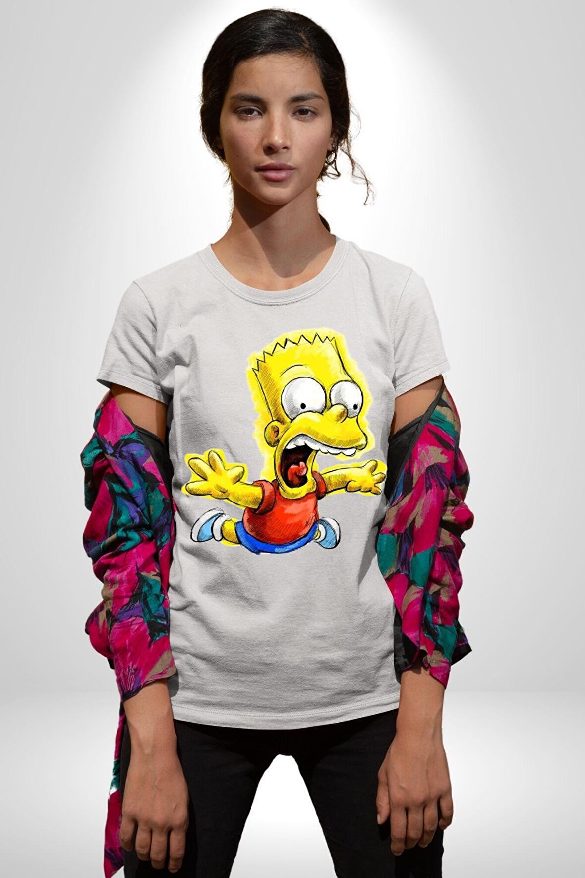 Düşen Bart Simpson Kadın Erkek Unisex Beyaz Organik Baskılı T-Shirt Penye Yüksek Kalite