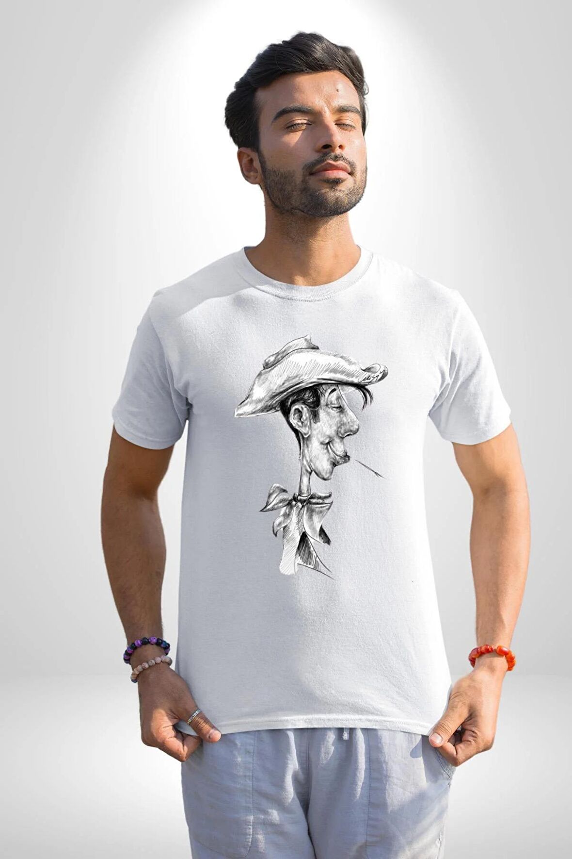 Red Kit Karakalem Kadın Erkek Unisex Beyaz Organik Baskılı T-Shirt Penye Yüksek Kalite