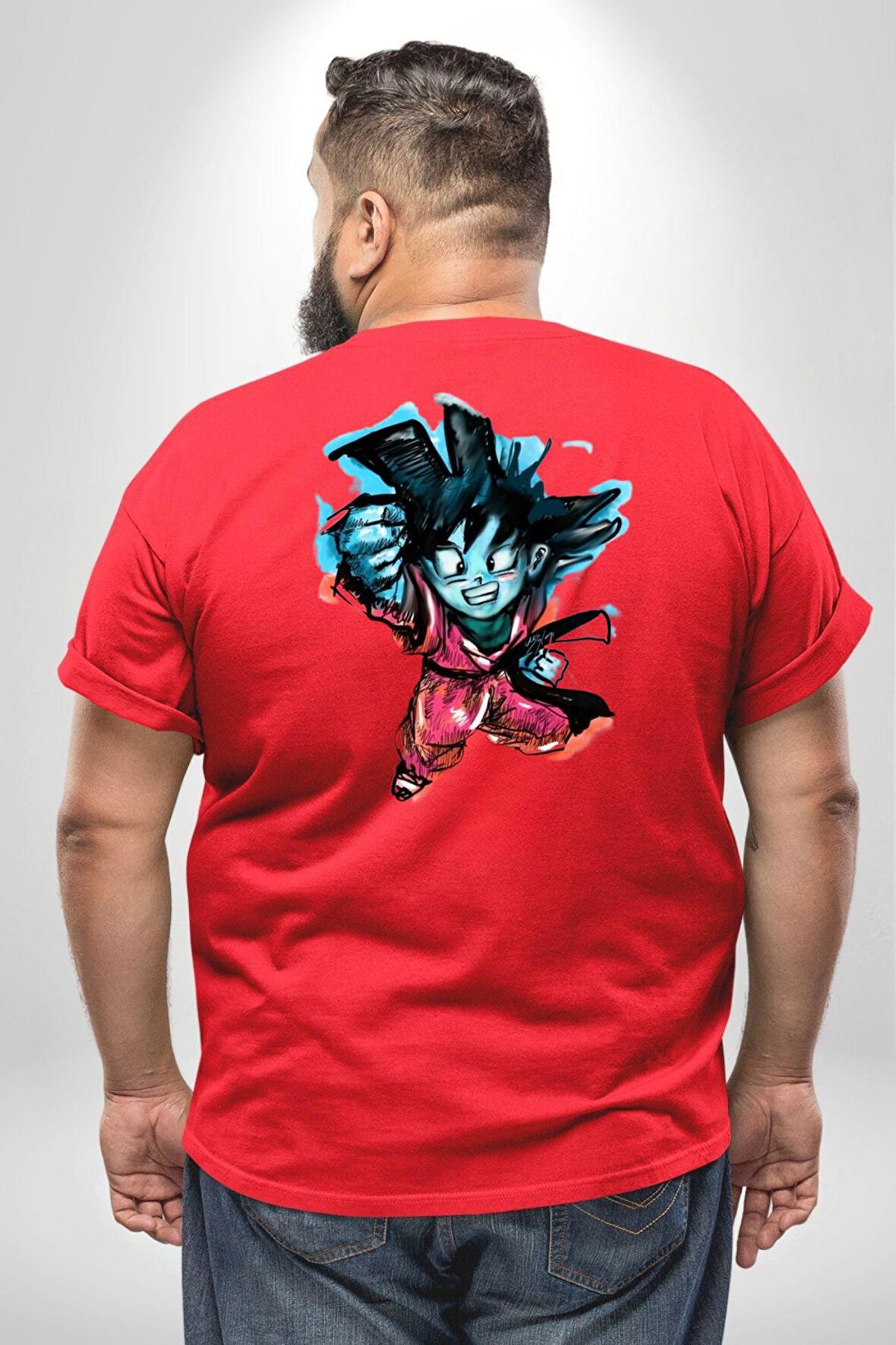 Drogon Ball Goku Anime Büyük Beden Kırmızı Tişört Kadın Erkek Ünisex Sırt Baskılı