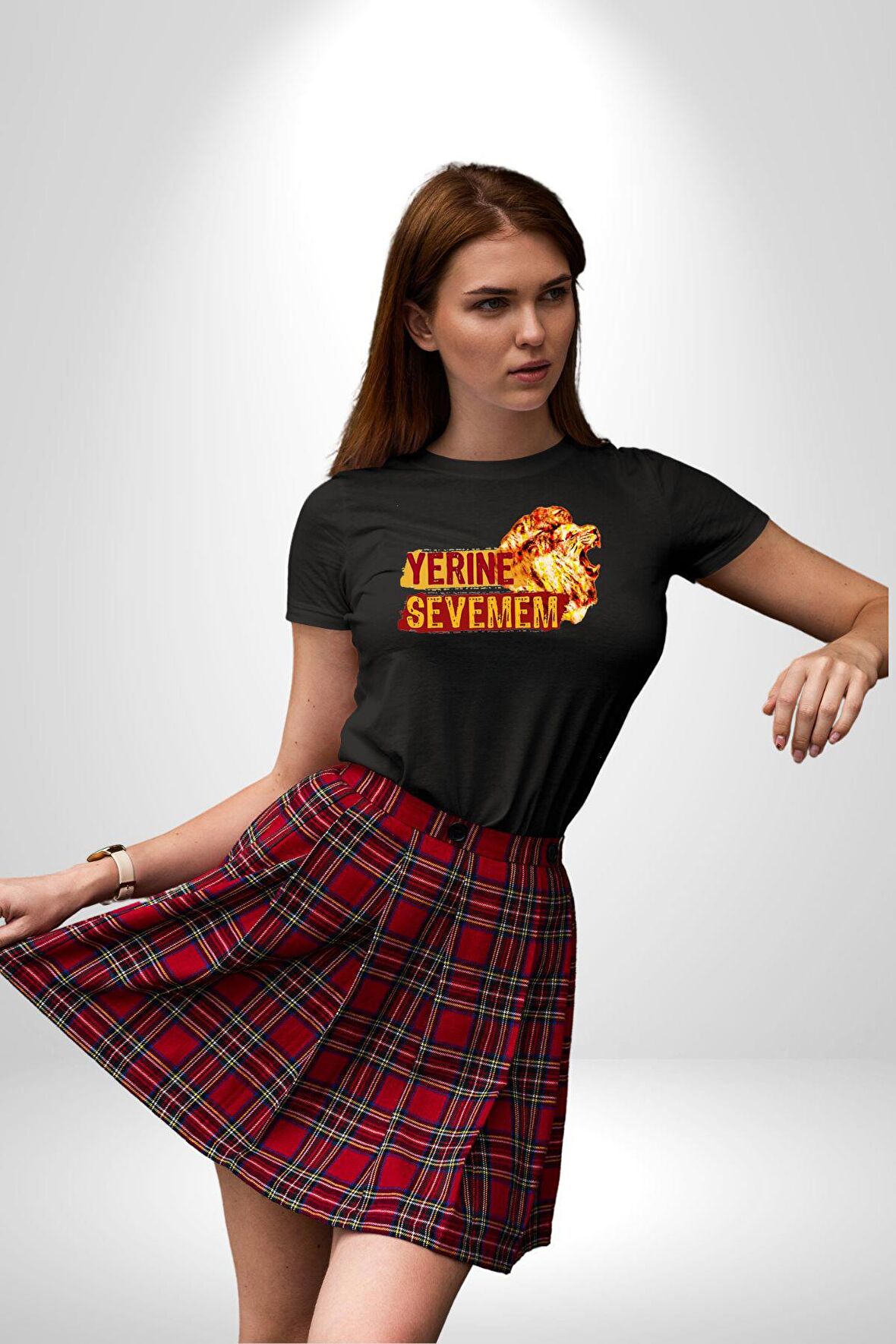 Yerine Sevemem Aslan Sarı Kırmızı  Kadın Erkek Unisex Siyah Organik Baskılı T-Shirt Penye Yüksek Kalite