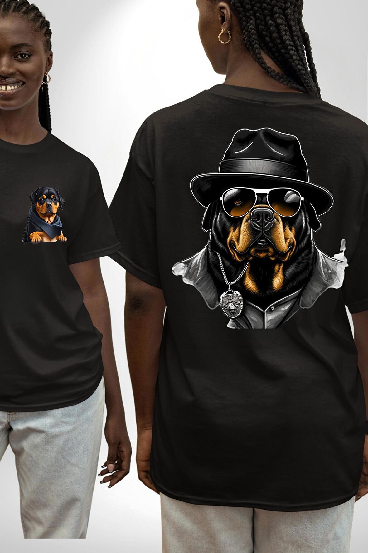 Mafya Rottweiler Siyah Oversize Kadın Erkek Ön ve Sırt Baskılı Tişört