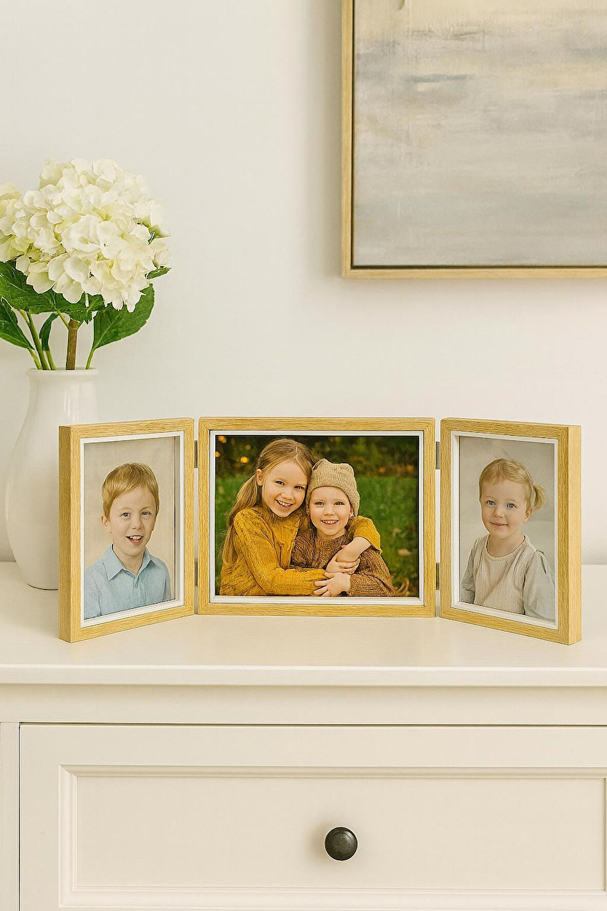 Doğal Ahşap Üçlü Dekoratif  Fotoğraf Çerçevesi 20*15 -17*12 cm (2)