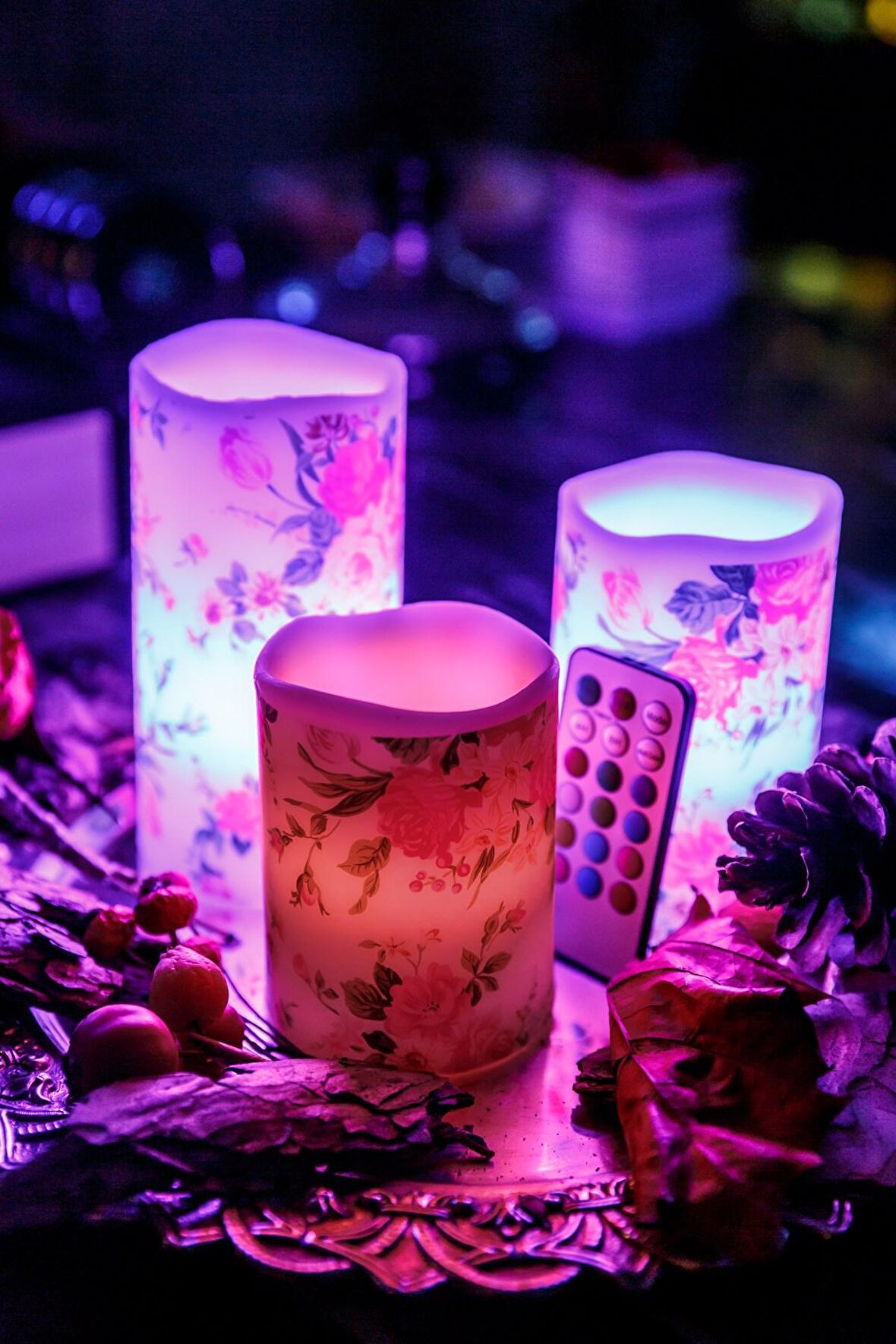 3'lü Rose Renk Değiştiren Kumandalı Led Mum Seti