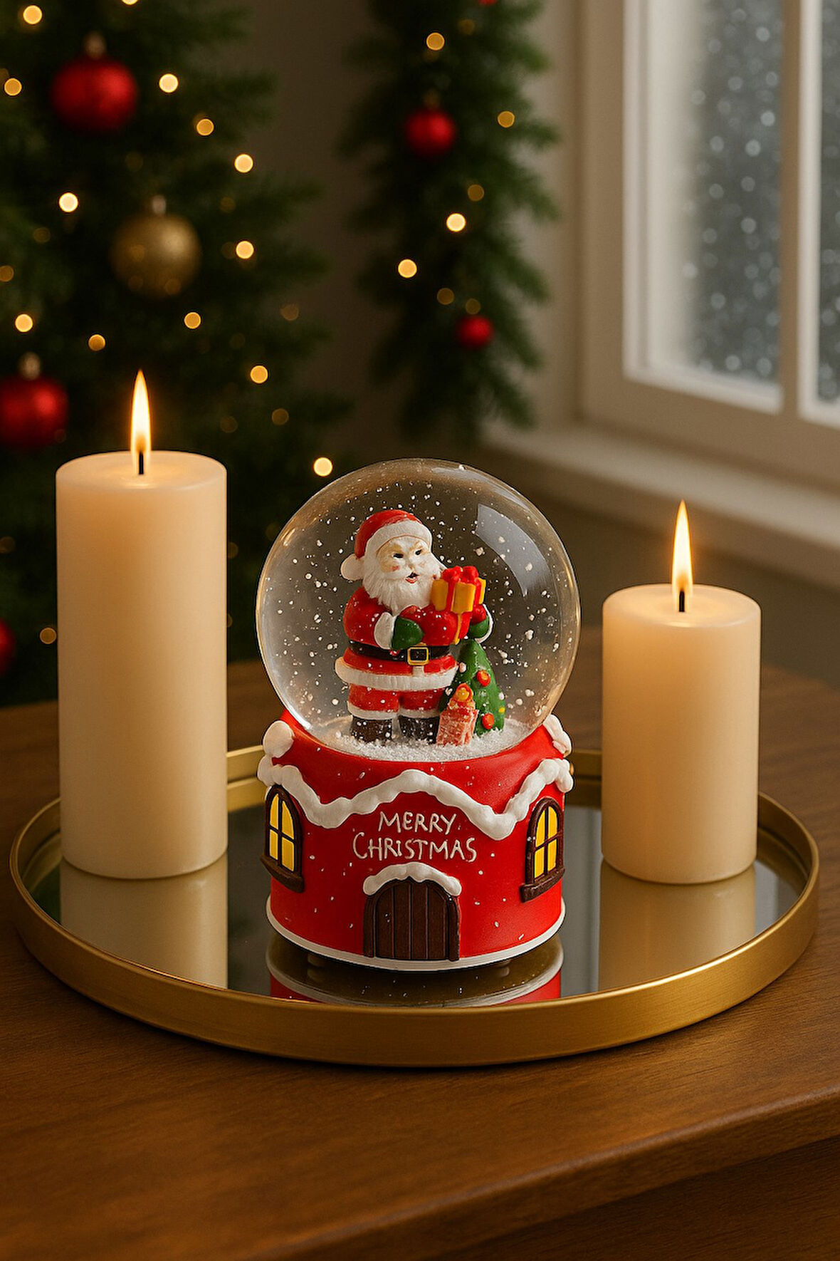 Müzikli Pilli Noel Babalı Sulu Kar Küresi