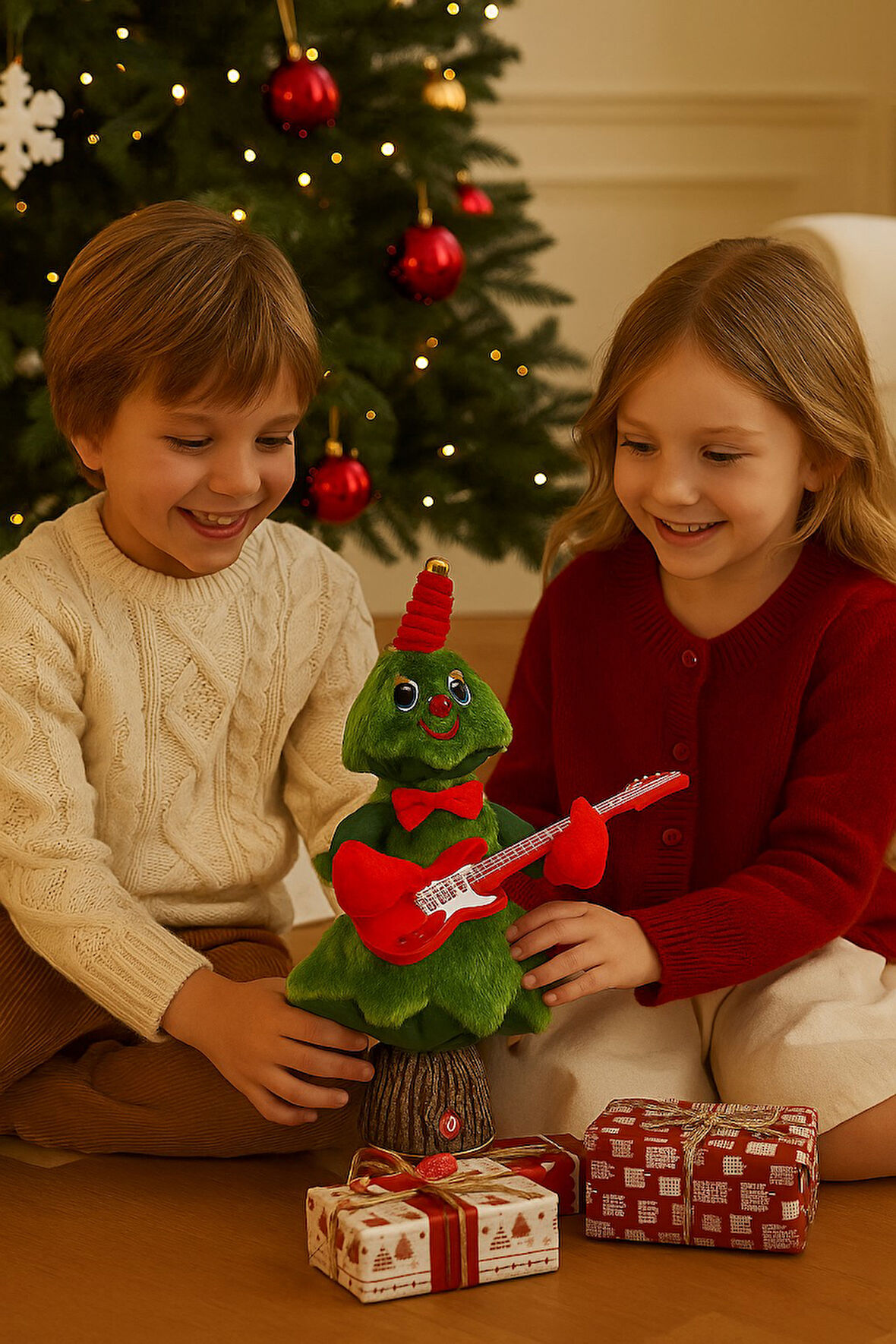 Müzikli Dans Eden Noel Ağacı & Şarkı Söyleyen Yılbaşı Süsü, Hareketli ve USB Şarjlı Dekoratif Oyunca