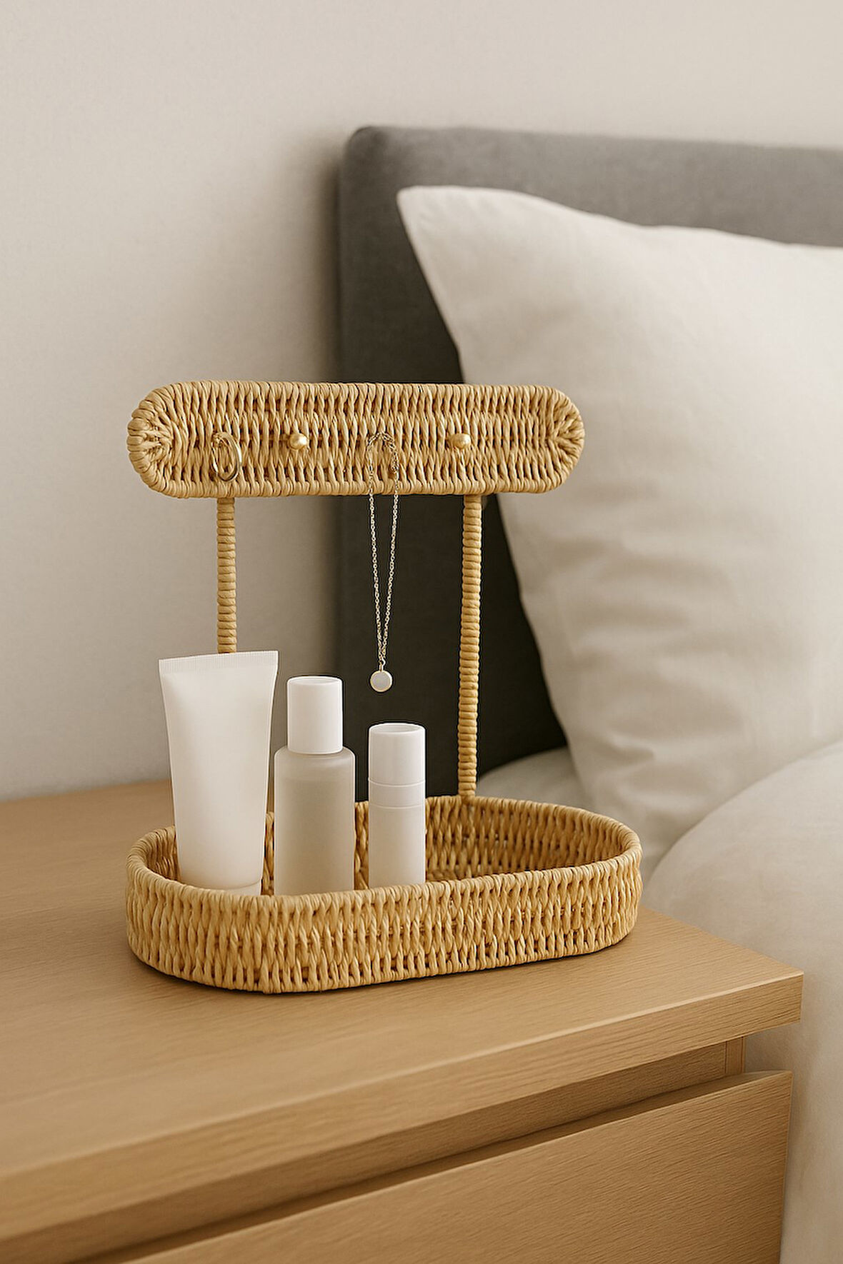 Oval Rattan Makyaj Kozmetik Düzenleyici & Organizer Makyaj Sepeti