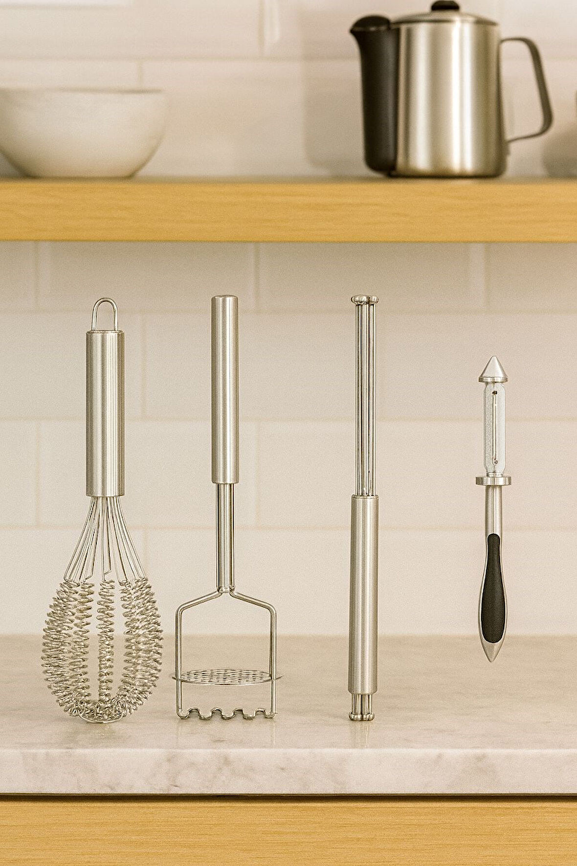 4'lü Paslanmaz Çelik Çırpıcı & Soyacak & Patates Ezici & Balon Çırpıcı Setİ