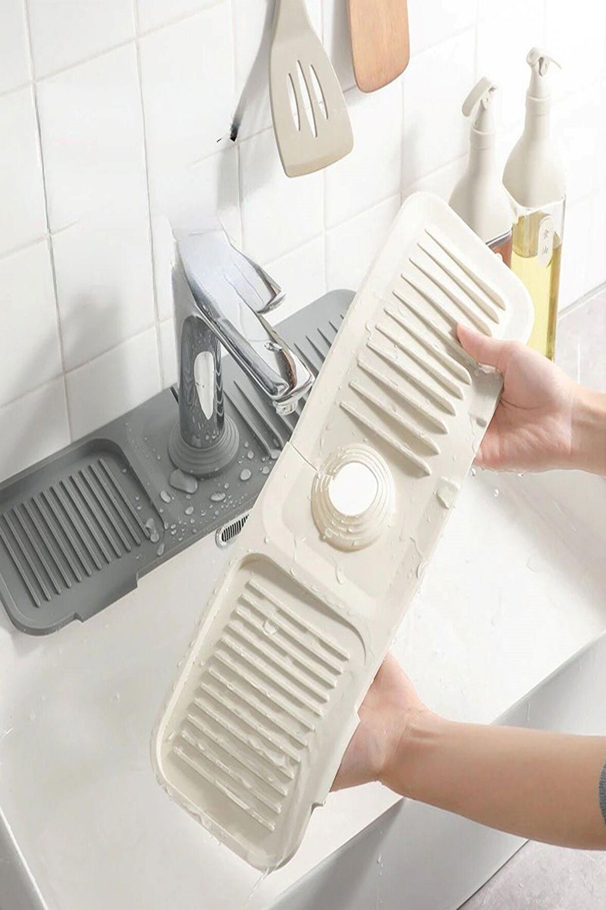 Gri Mutfak Banyo Lavabo Düzenleyici Organizer 