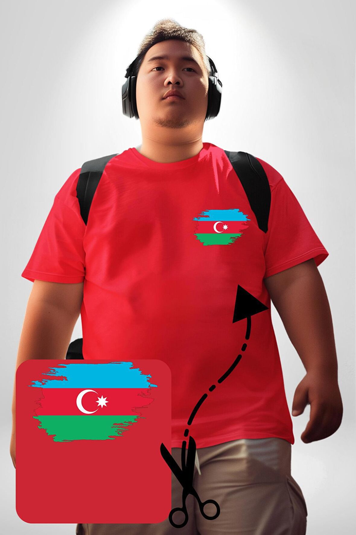 Azerbeycan Bayrağı Kırmızı Büyük Beden Kadın Basic Minimal Baskılı Tişört