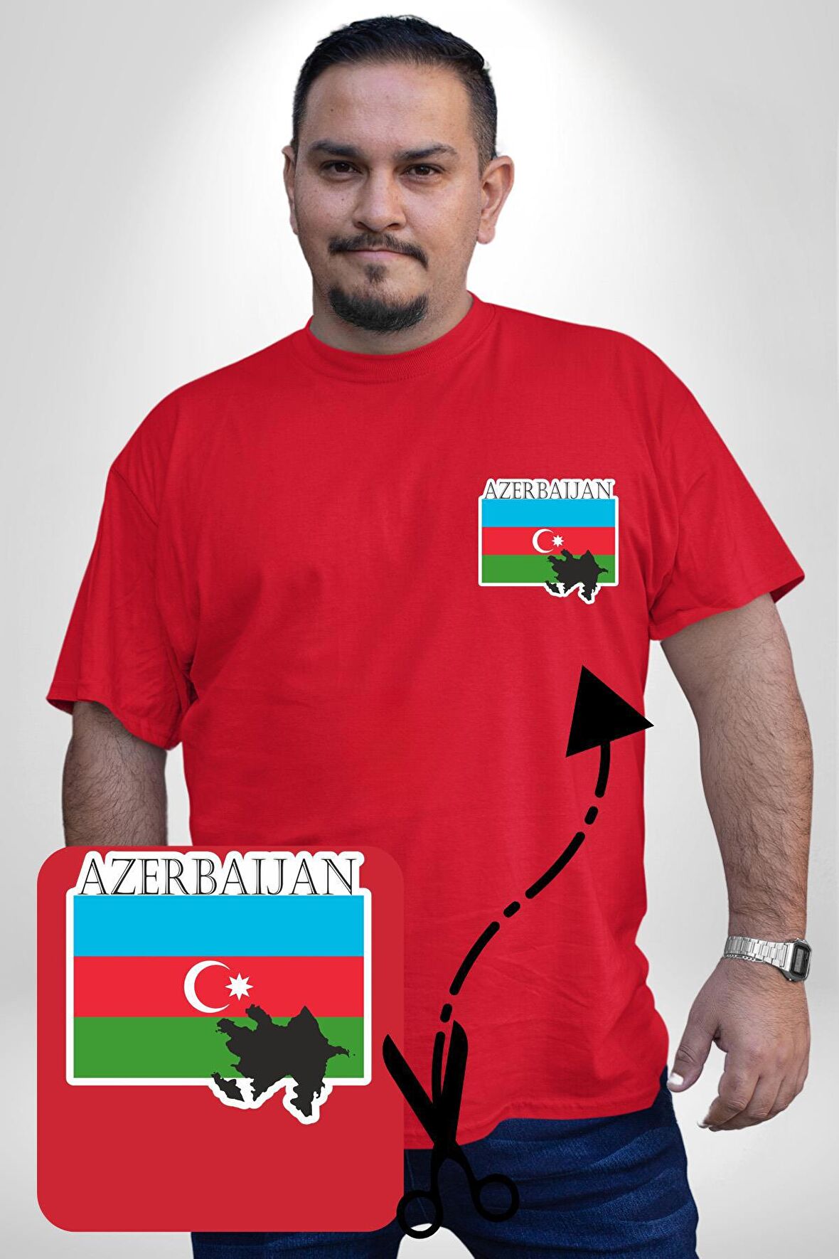 Azerbeycan Bayrak Ülke  Kırmızı Büyük Beden Kadın Basic Minimal Baskılı Tişört