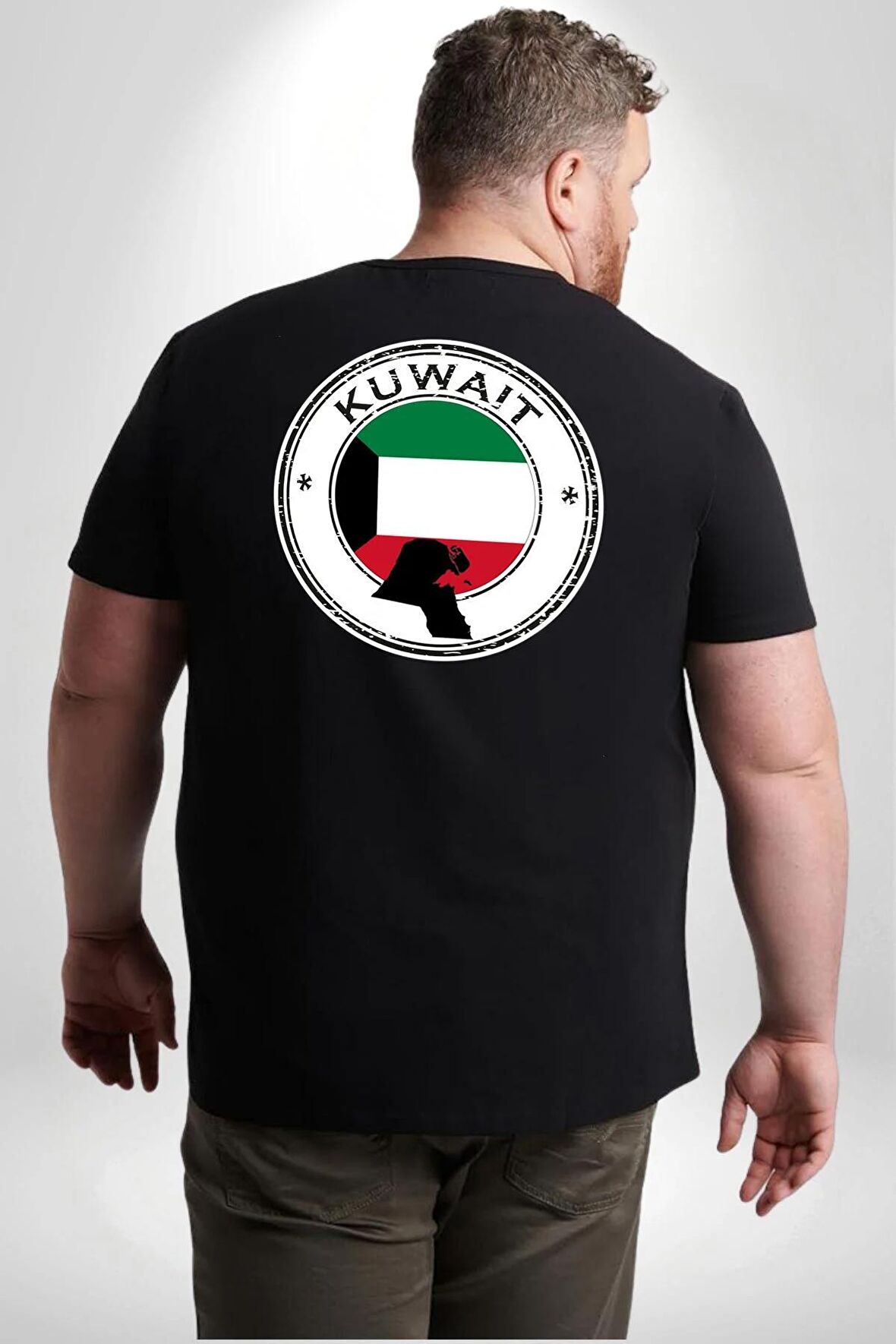 Kuveyt Bayrağı Büyük Beden Siyah Tişört Kadın Erkek Ünisex Sırt Baskılı