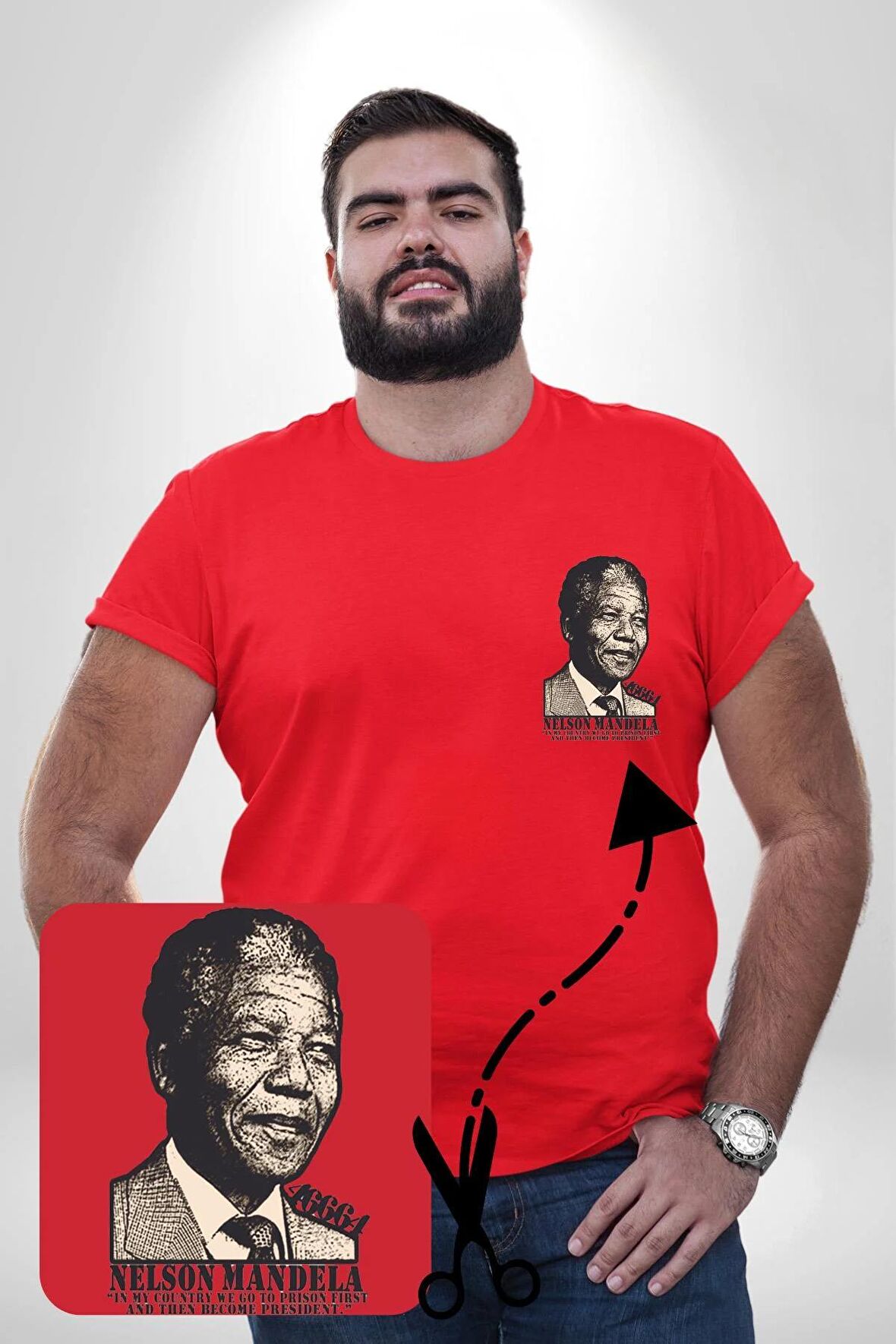 Nelson Mandela Kırmızı Büyük Beden Kadın Basic Minimal Baskılı Tişört