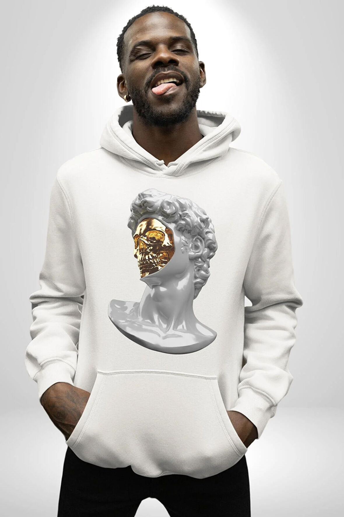Modern Sanat Apollo Kadın Erkek  Beyaz Kapüşonlu Sweatshirt Hoodie