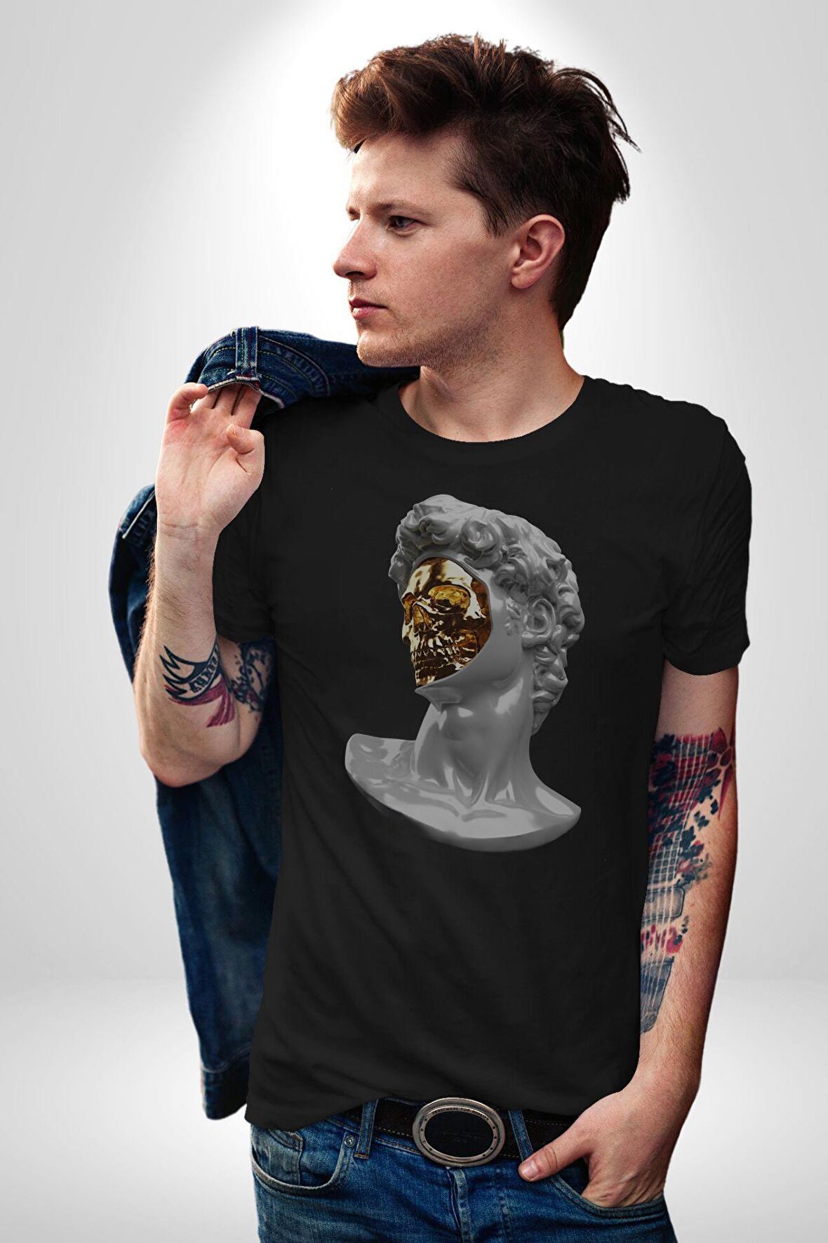 Modern Sanat Apollo Kadın Erkek Unisex Siyah Organik Baskılı T-Shirt Penye Yüksek Kalite