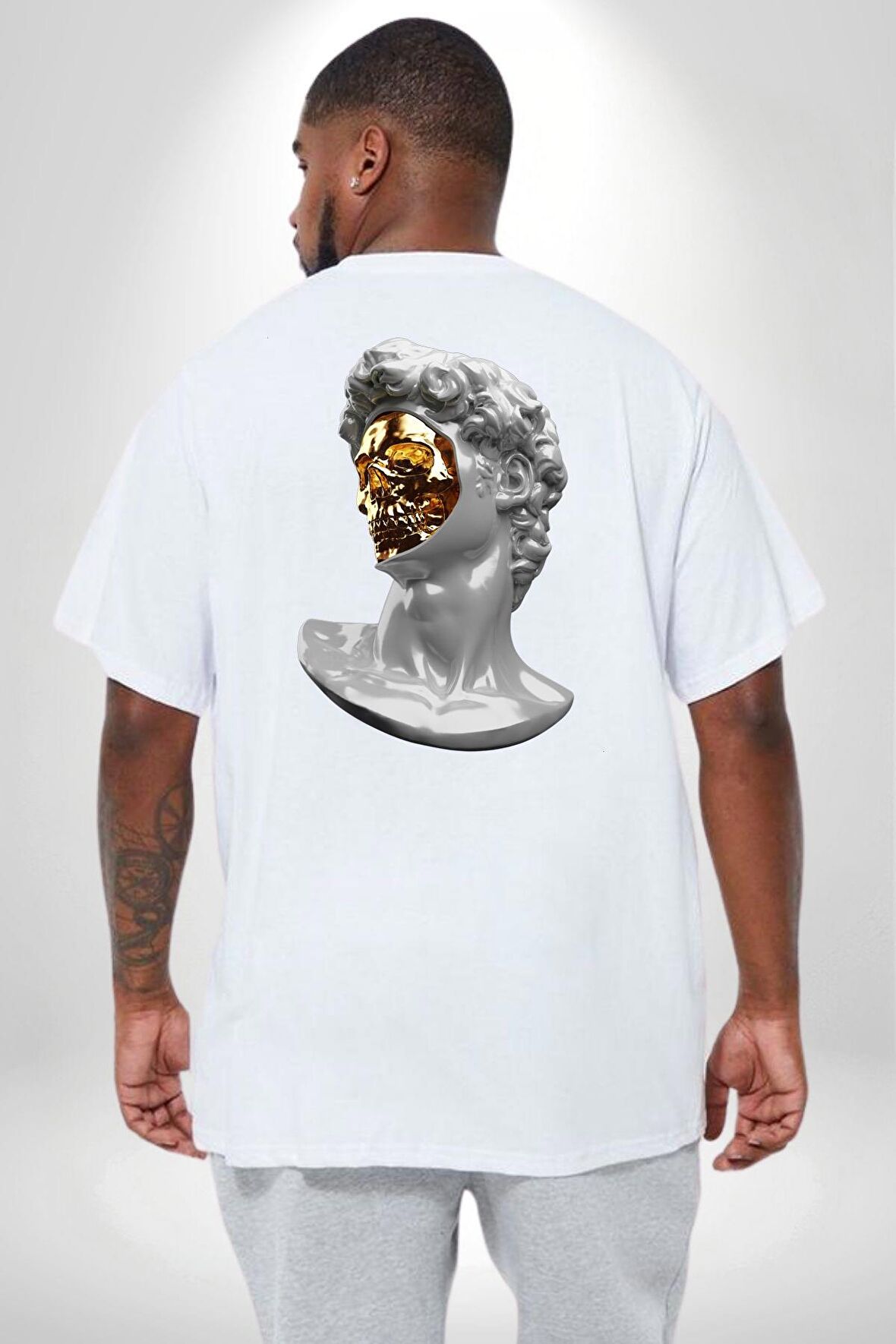 Modern Sanat Apollo Büyük Beden Beyaz Tişört Kadın Erkek Ünisex Sırt Baskılı