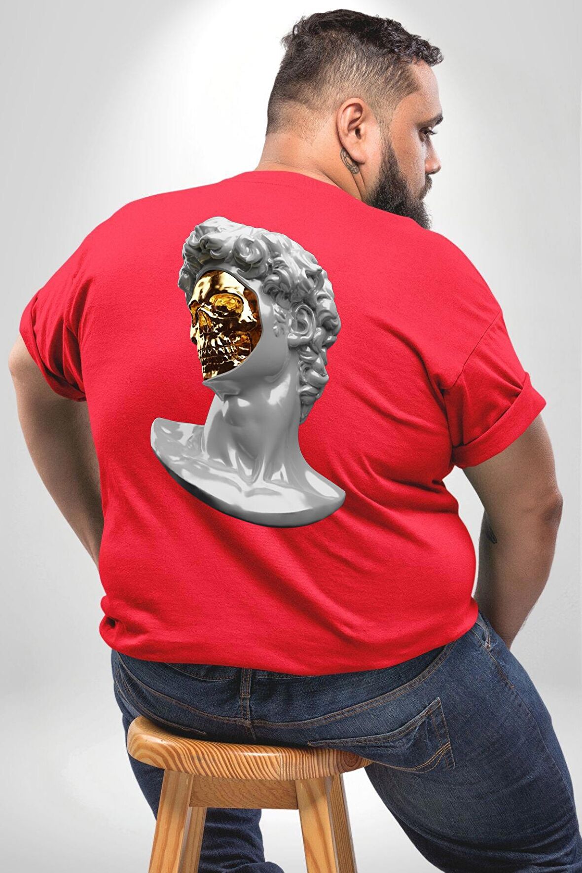 Modern Sanat Apollo Büyük Beden Kırmızı Tişört Kadın Erkek Ünisex Sırt Baskılı