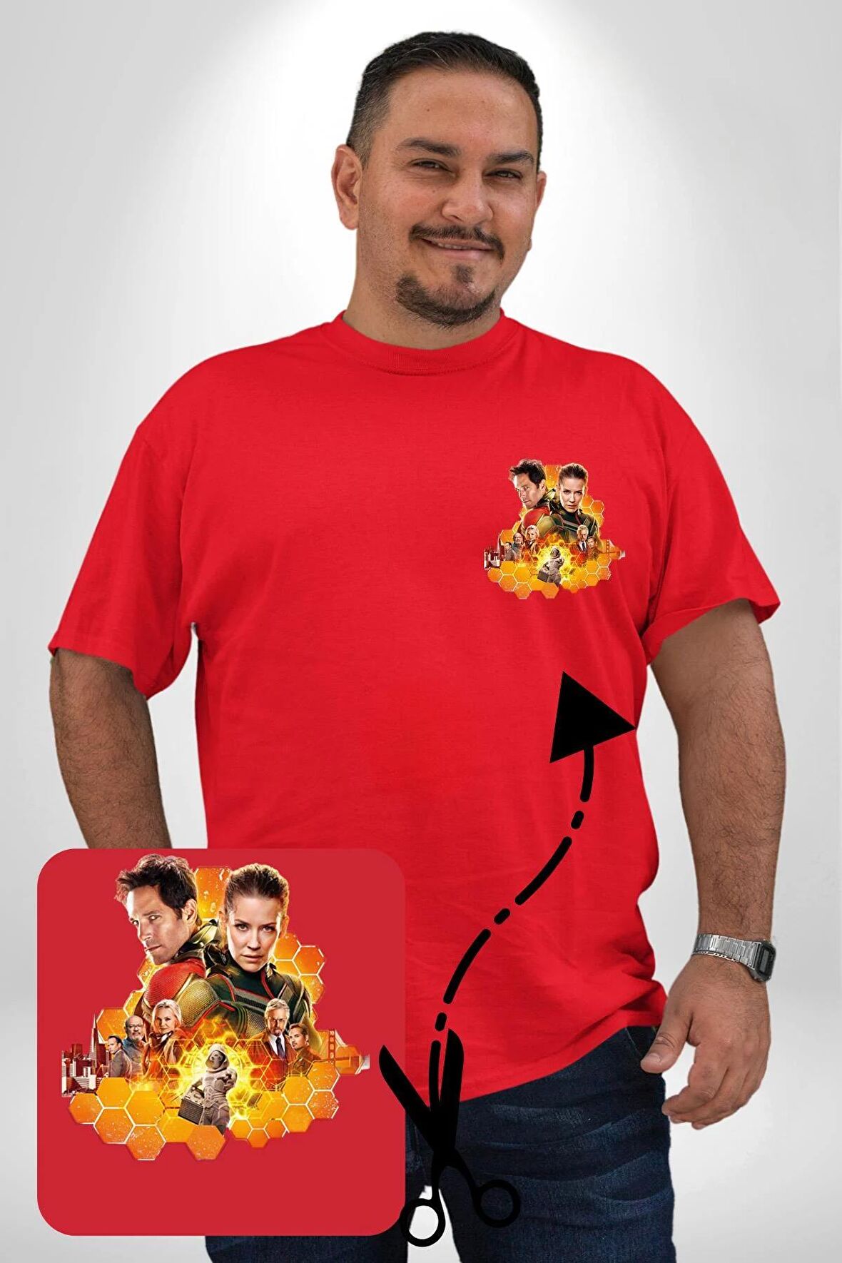 Antman ve Wasp  Kırmızı Büyük Beden Kadın Basic Minimal Baskılı Tişört