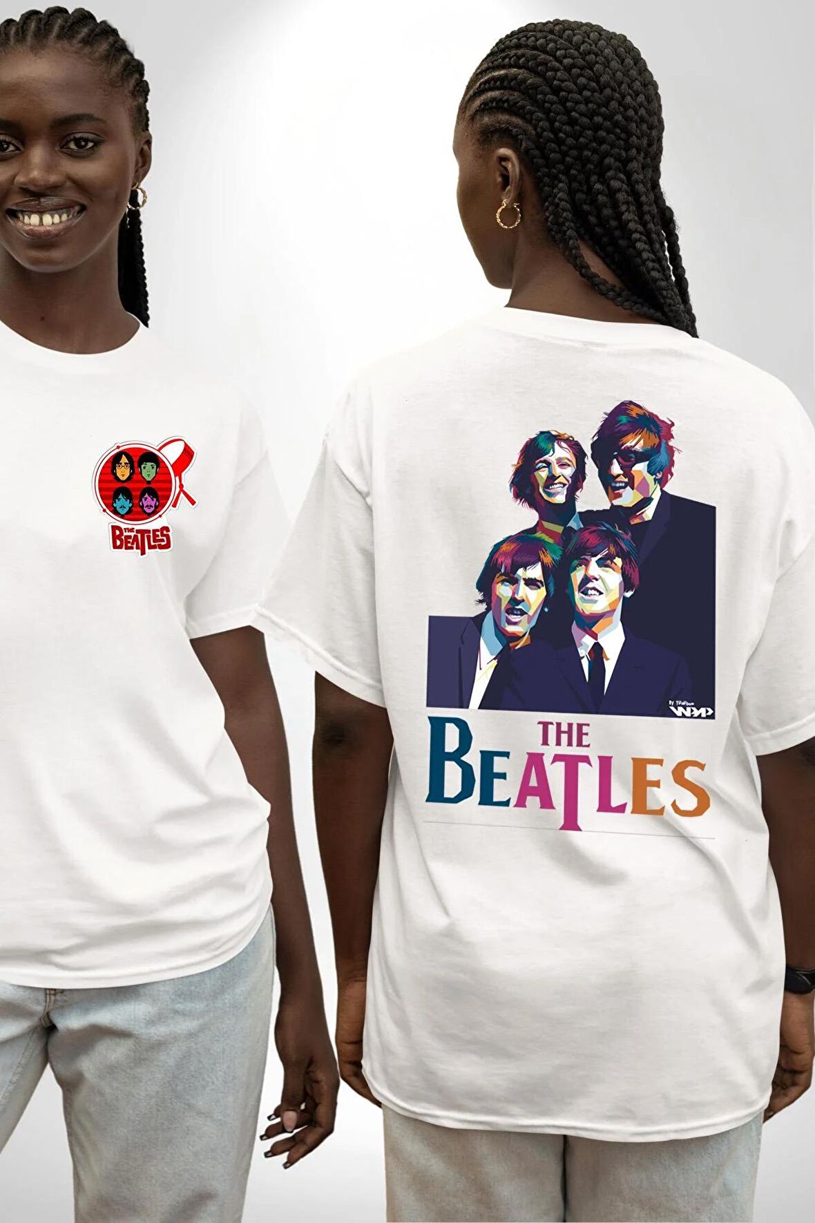 The Beatles Beyaz Oversize Kadın Erkek Ön ve Sırt Baskılı Tişört